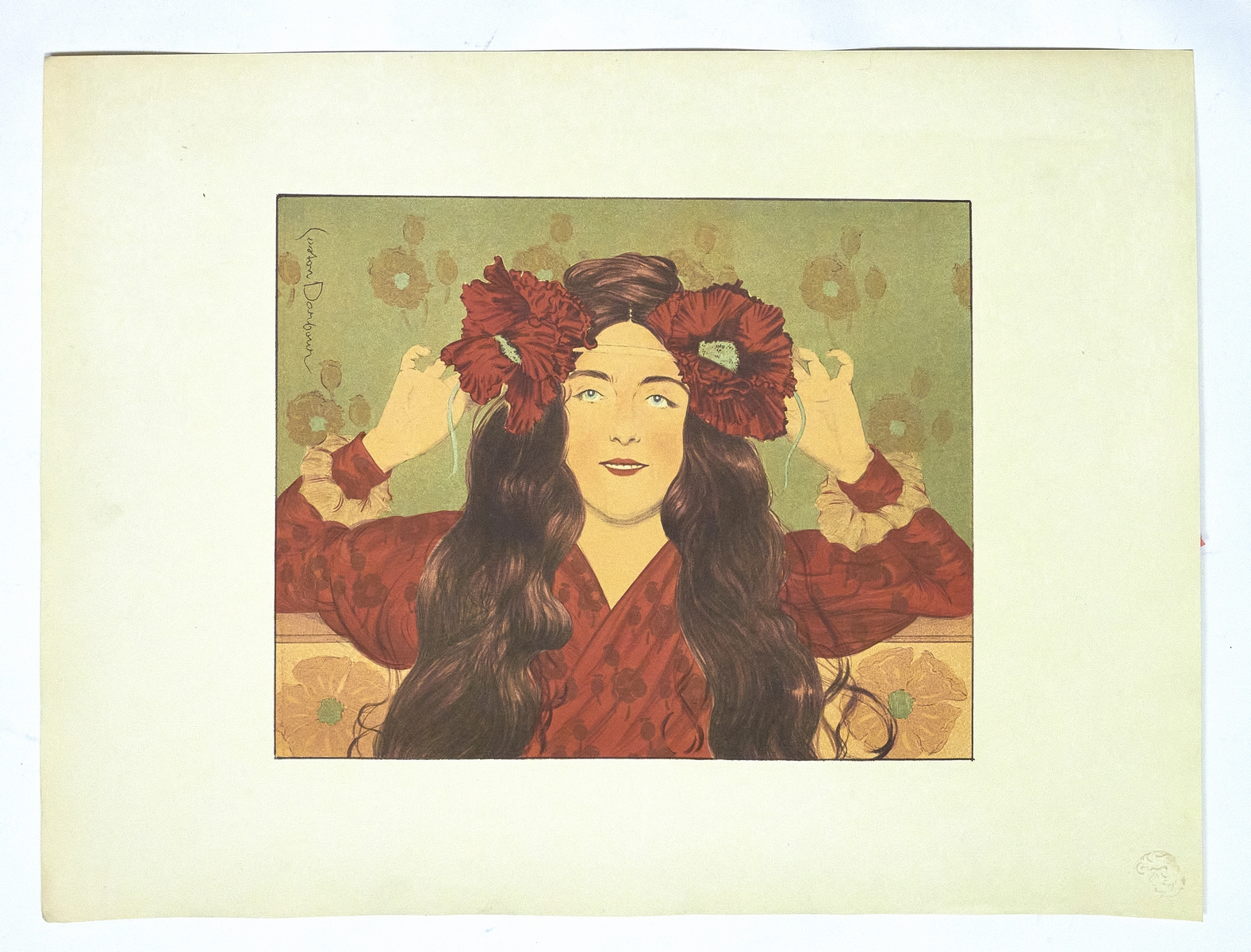 "Jeune fille aux coquelicots" - Lithographie originale sur Japon - …