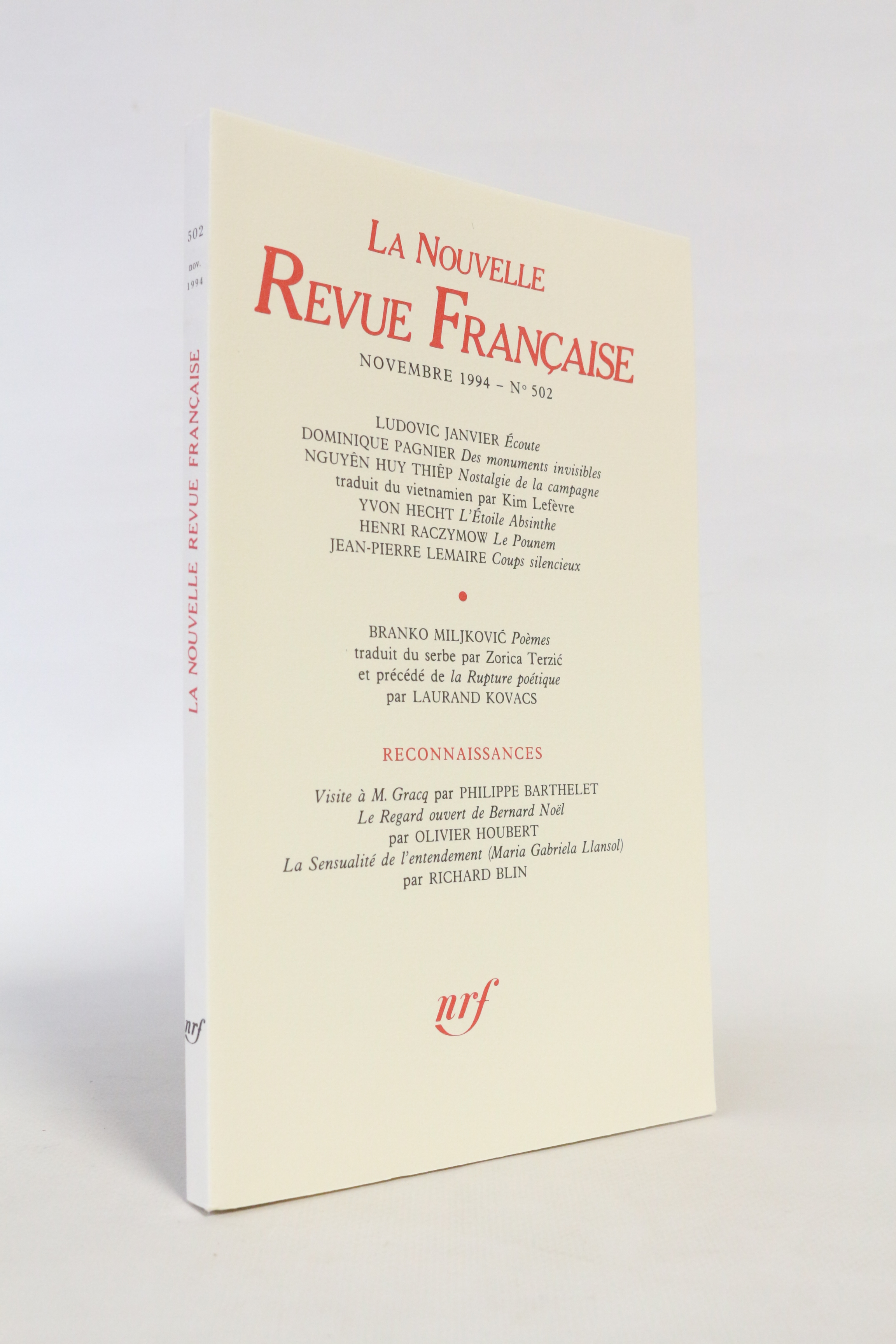 La Nrf N°502 de Novembre 1994