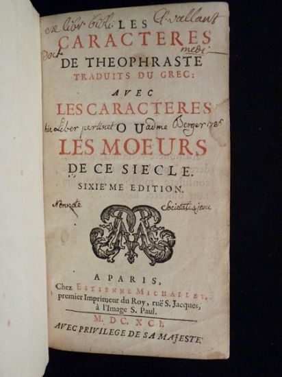 Les caracteres de Theophraste traduits du grec : avec les …