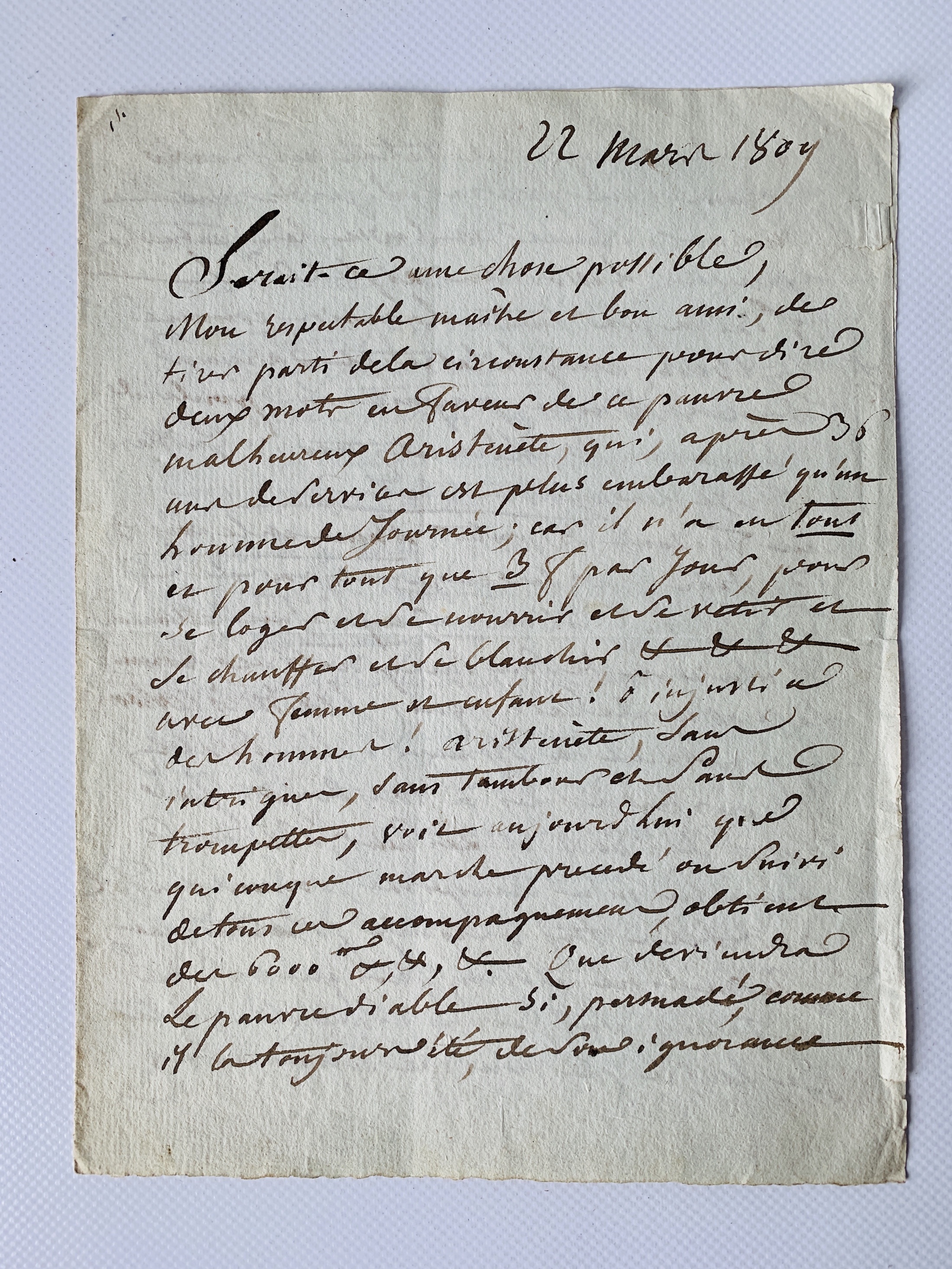 Lettre autographe à un critique et ami