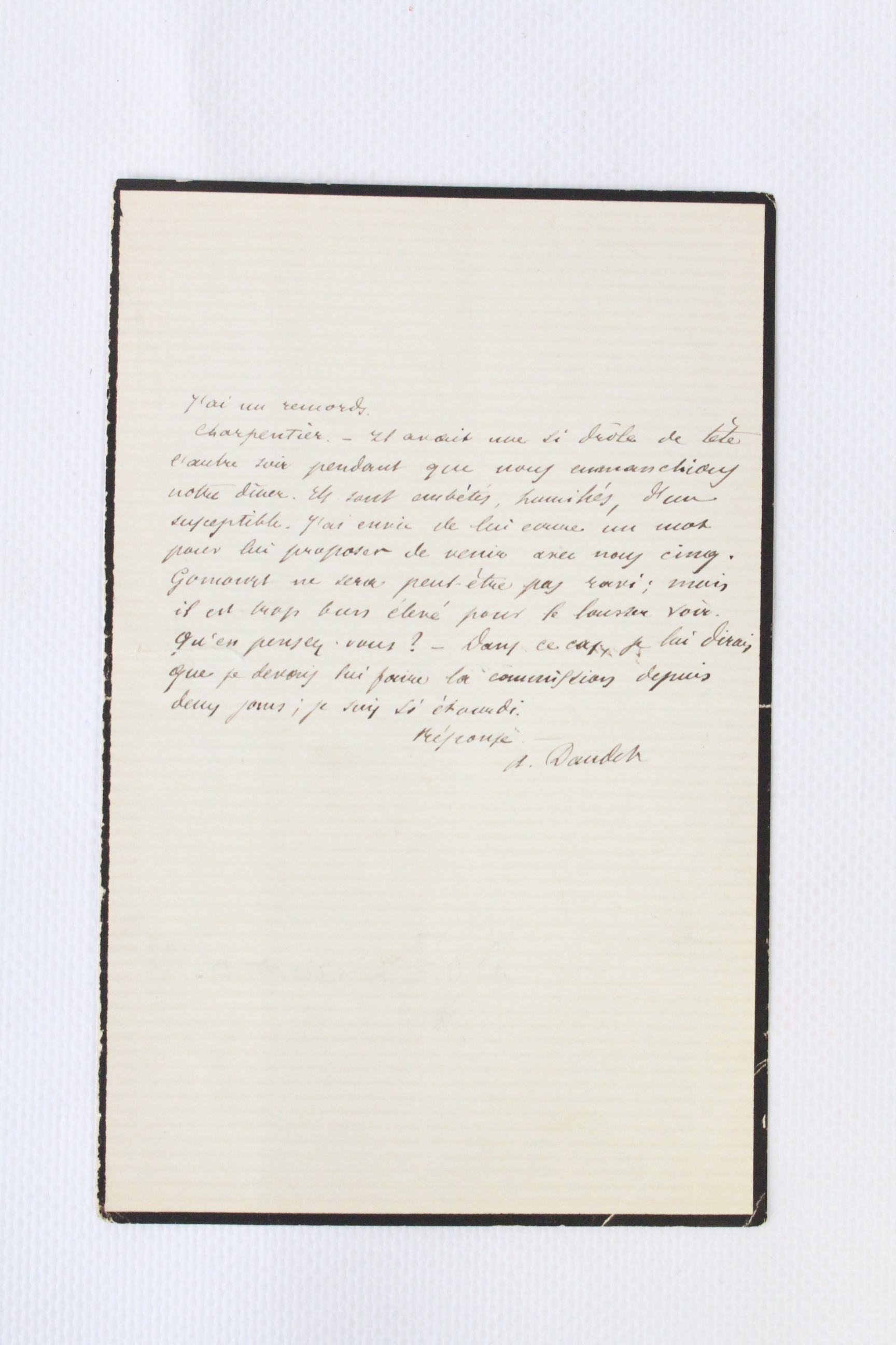 Lettre autographe à un membre du groupe littéraire d'Alphonse Daudet, …