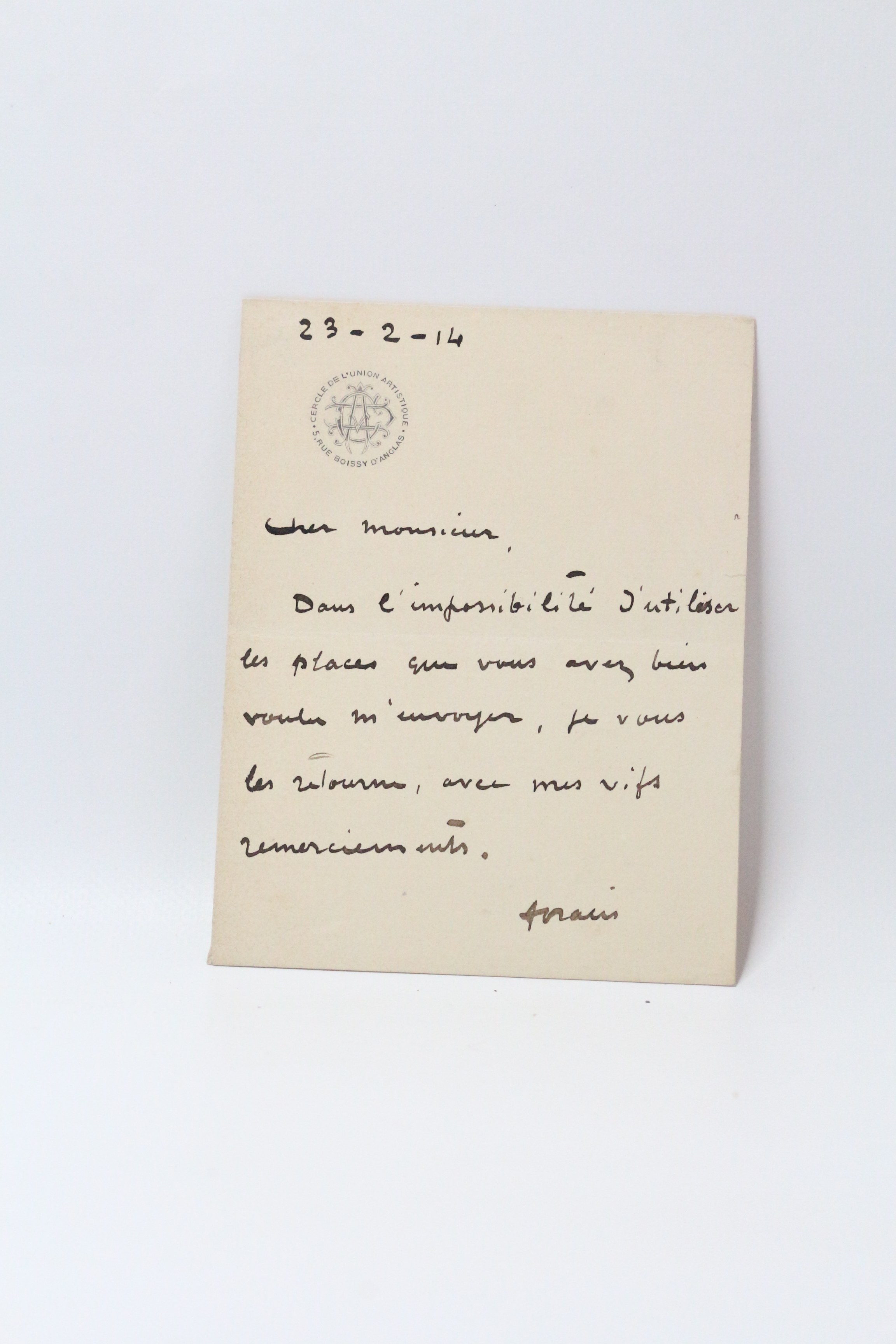 Lettre autographe signée