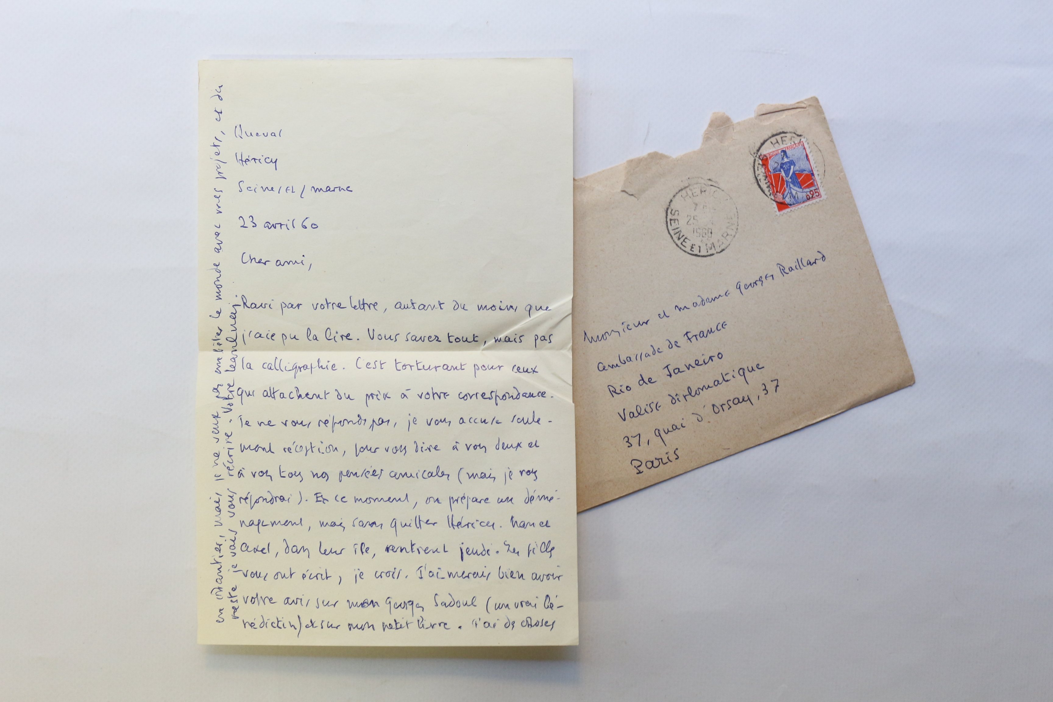 Lettre autographe signée à Georges Raillard