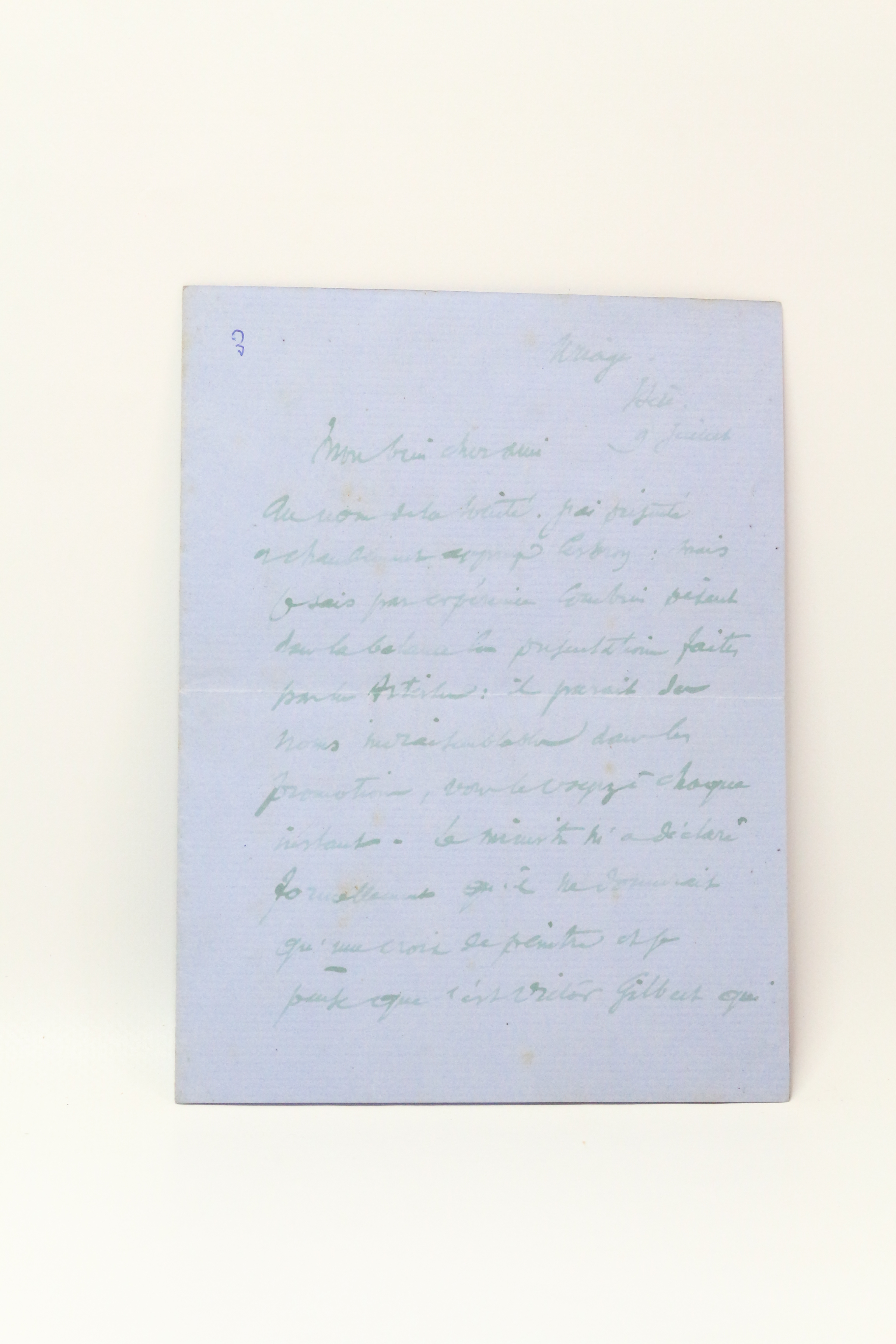 Lettre autographe signée à un confrère peintre