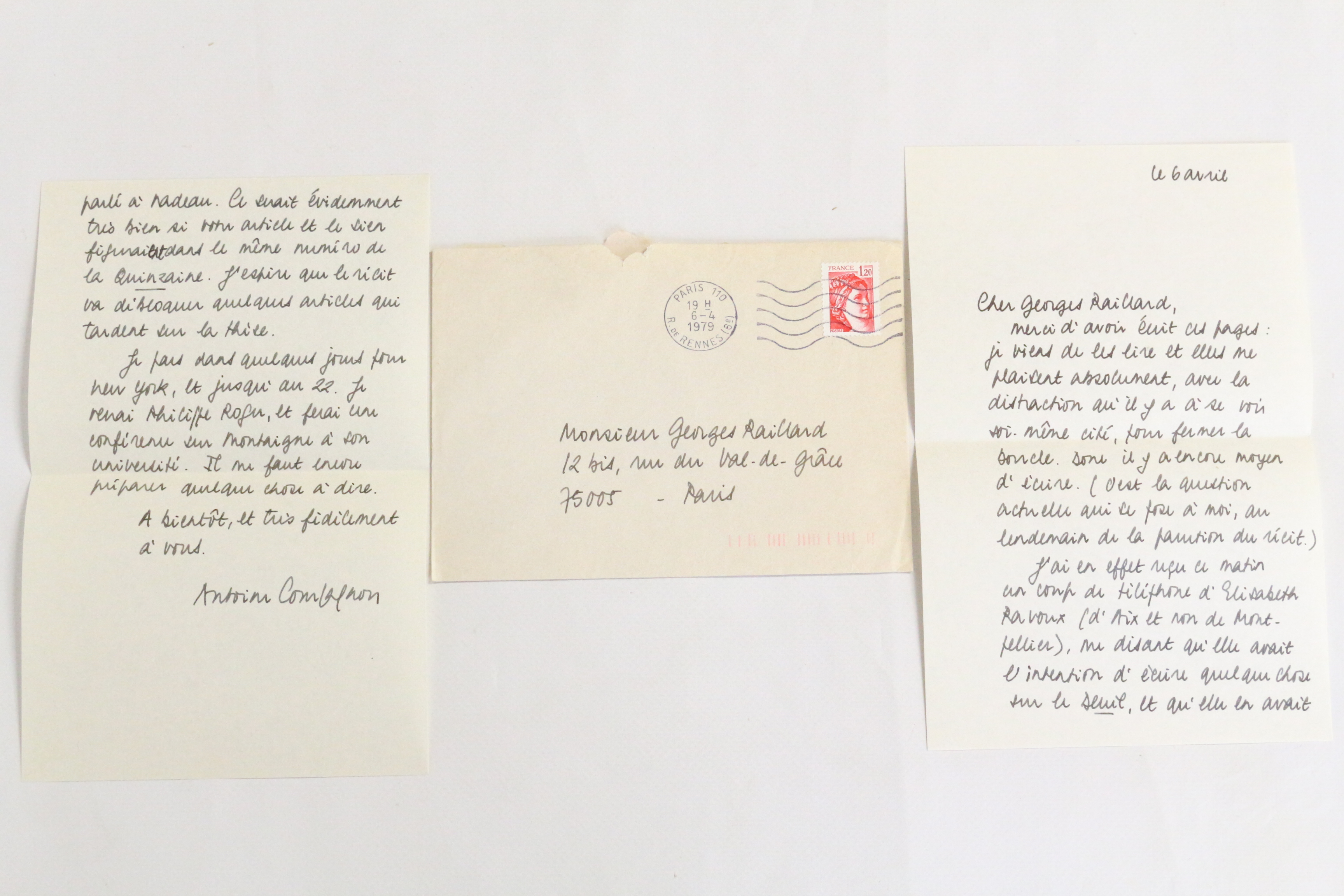 Lettre autographe signée adressée à Georges Raillard