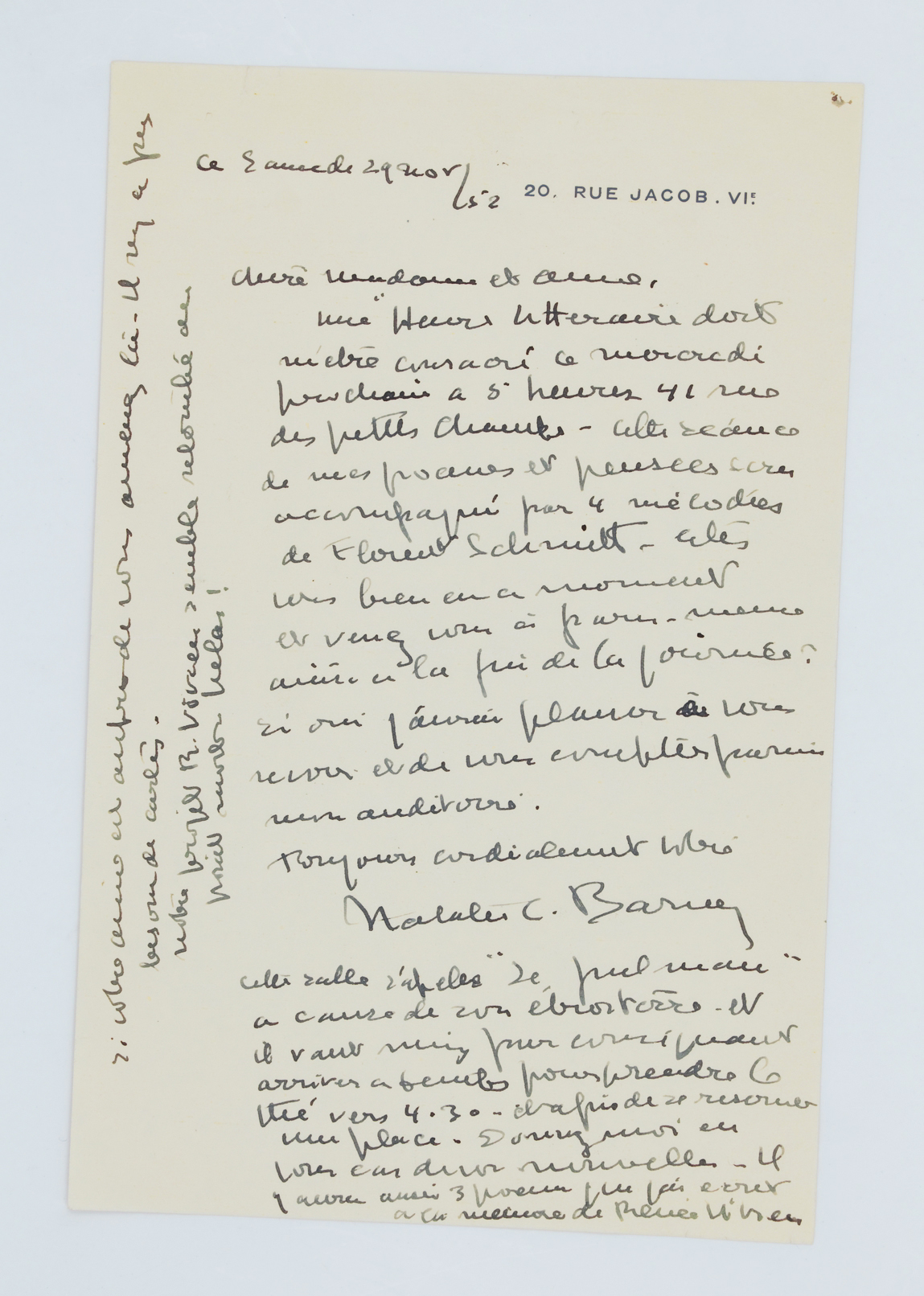 Lettre autographe signée adressée à une amie : "Il y …
