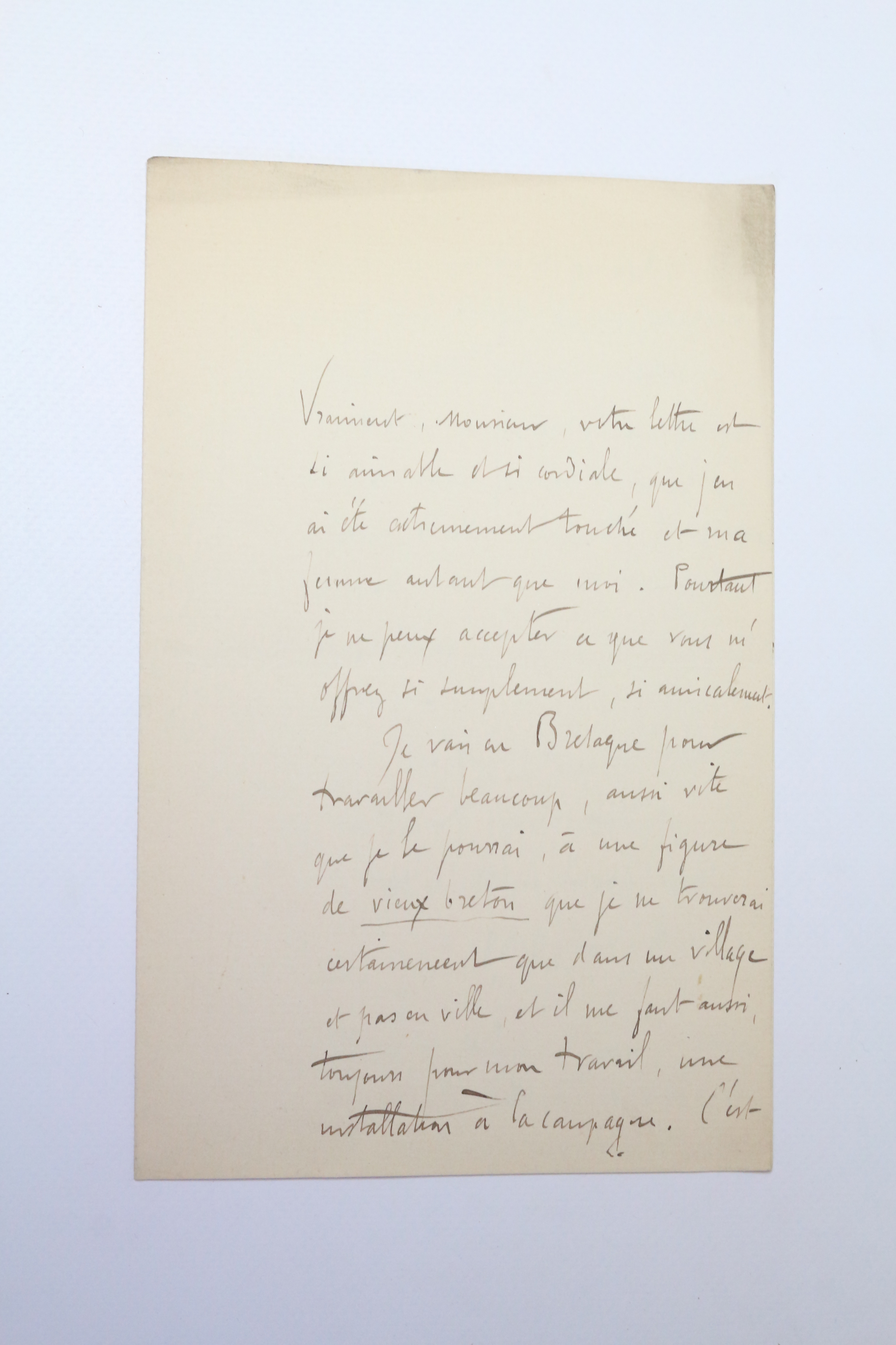 Lettre autographe signée au peintre Lucien Hector Monod une figure …