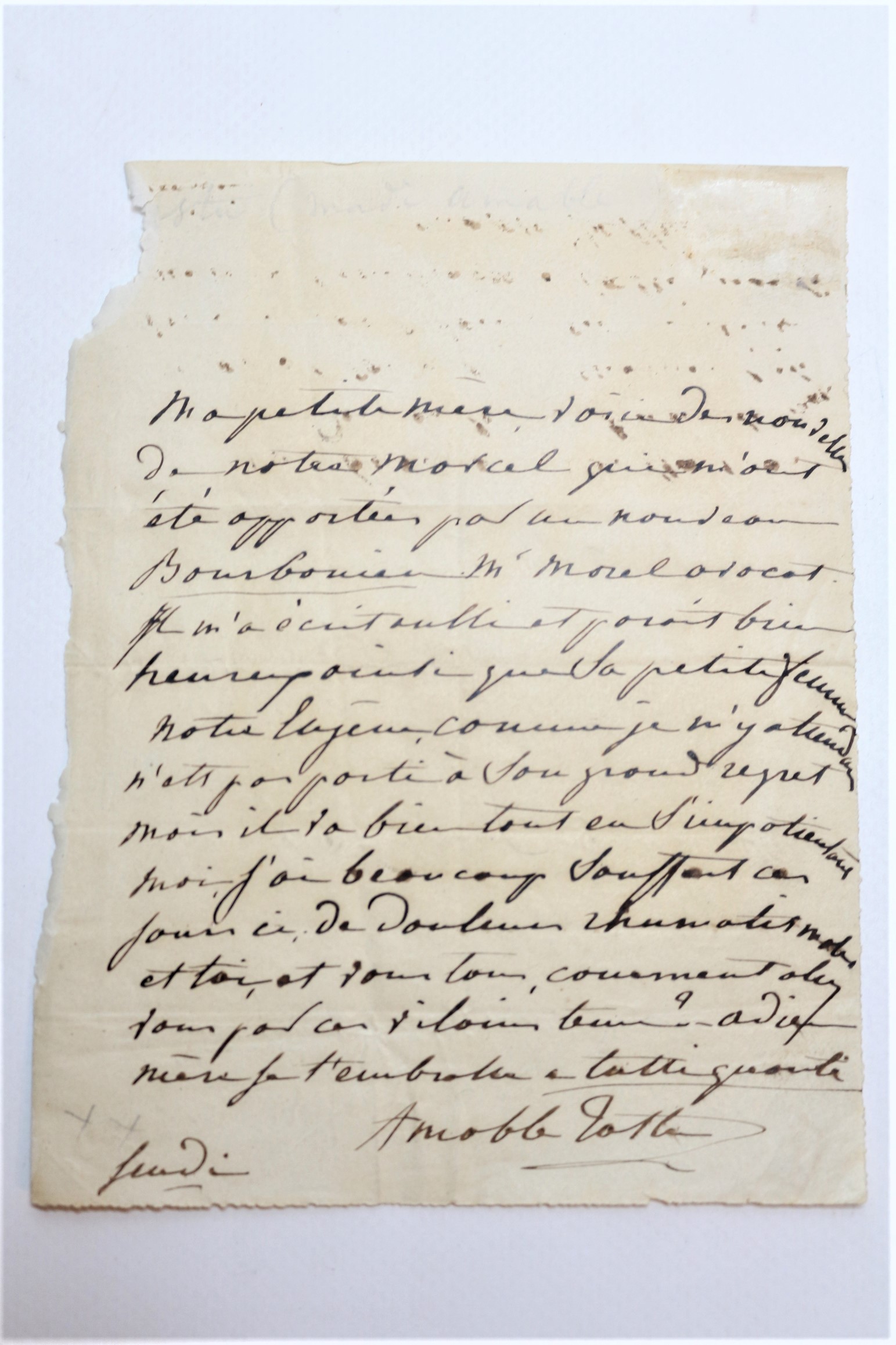 Lettre autographe signée d'Amable Tastu à sa belle-mère Élise Voïart