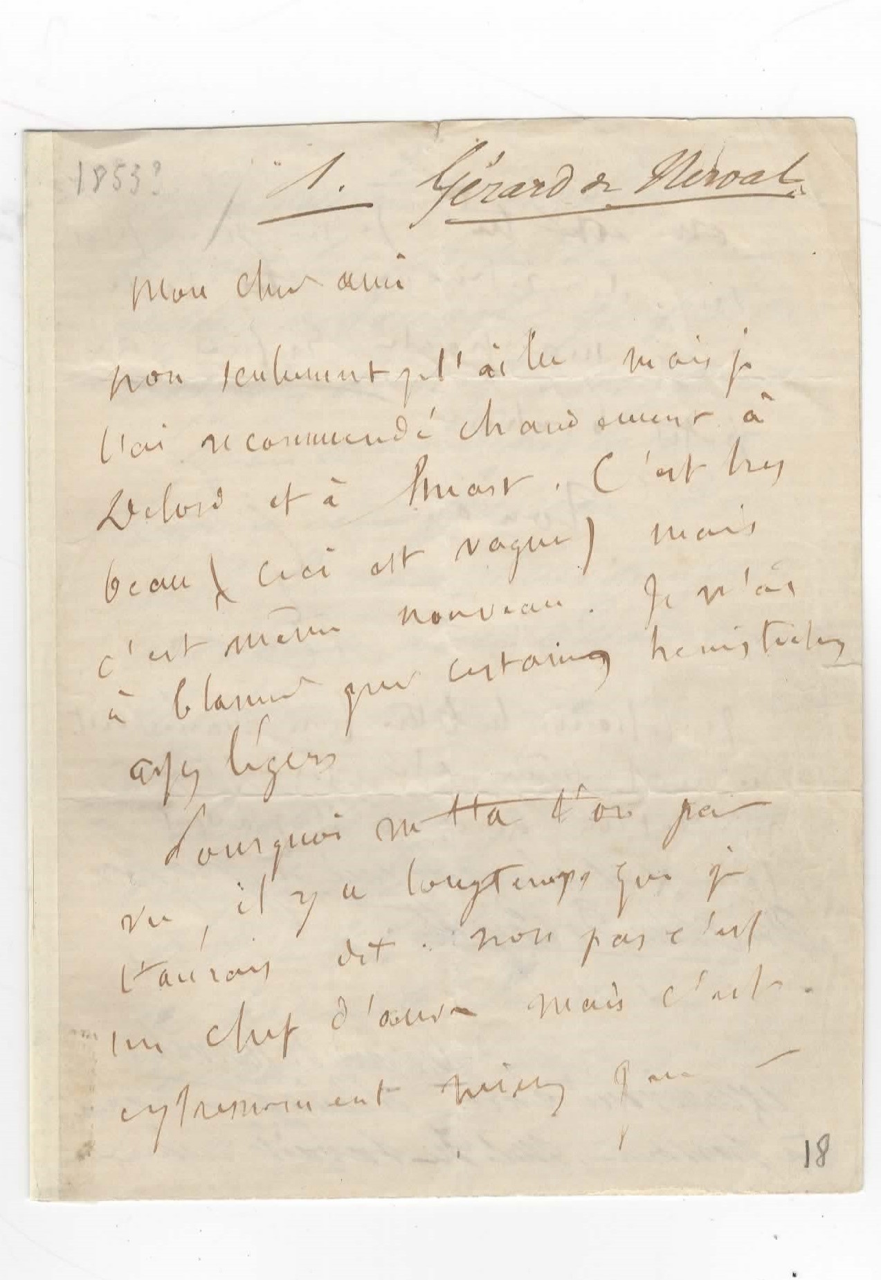 Lettre autographe signée de Gérard de Nerval adressée à Armand …