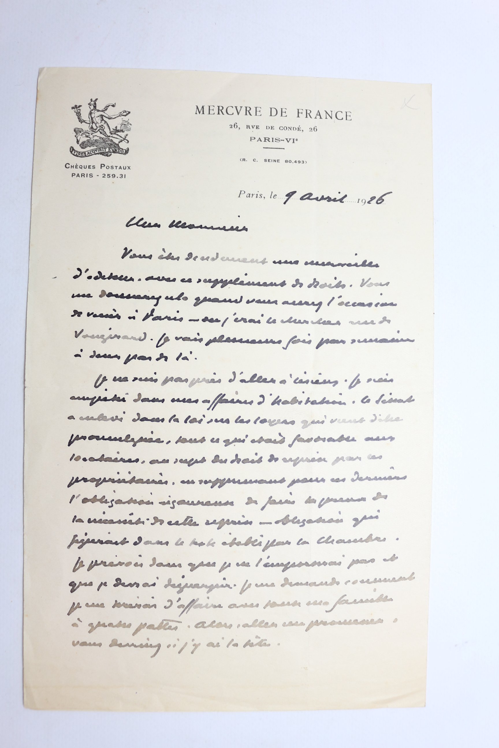 Lettre autographe signée de Paul Léautaud adressée à Marcel Lebarbier …