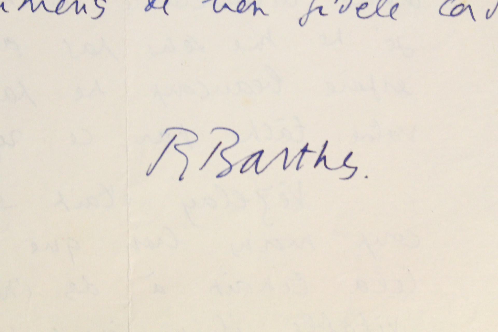 Lettre autographe signée de Roland Barthes à René Wintzen
