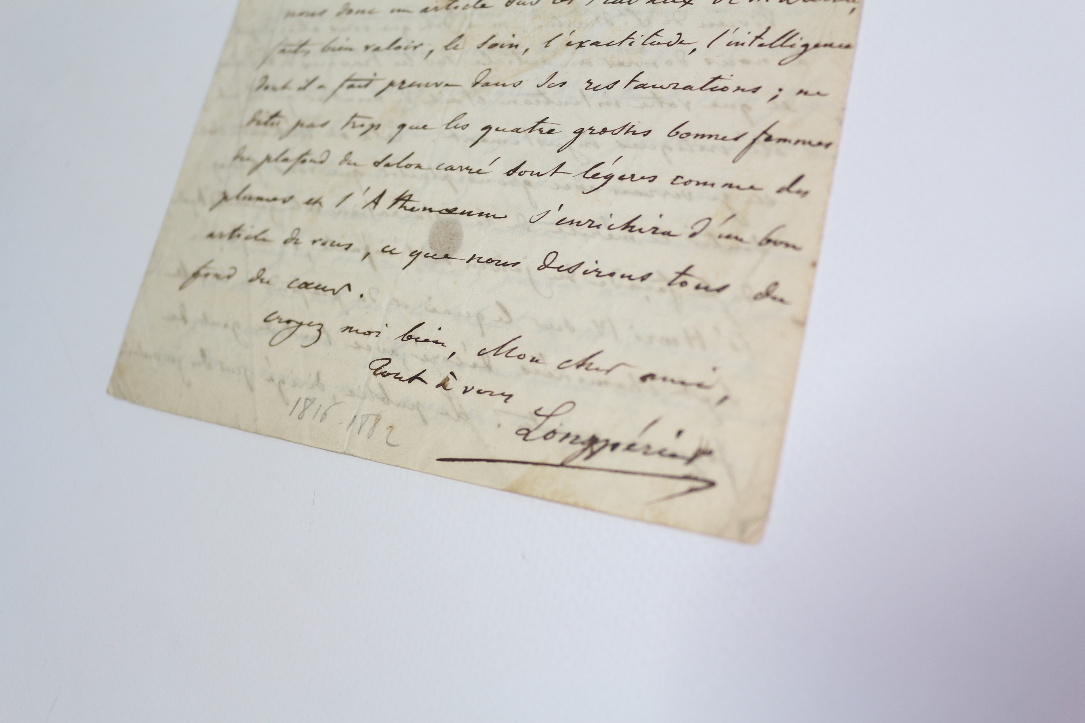 Lettre autographe signée sur le plafond de Eugène Delacroix à …