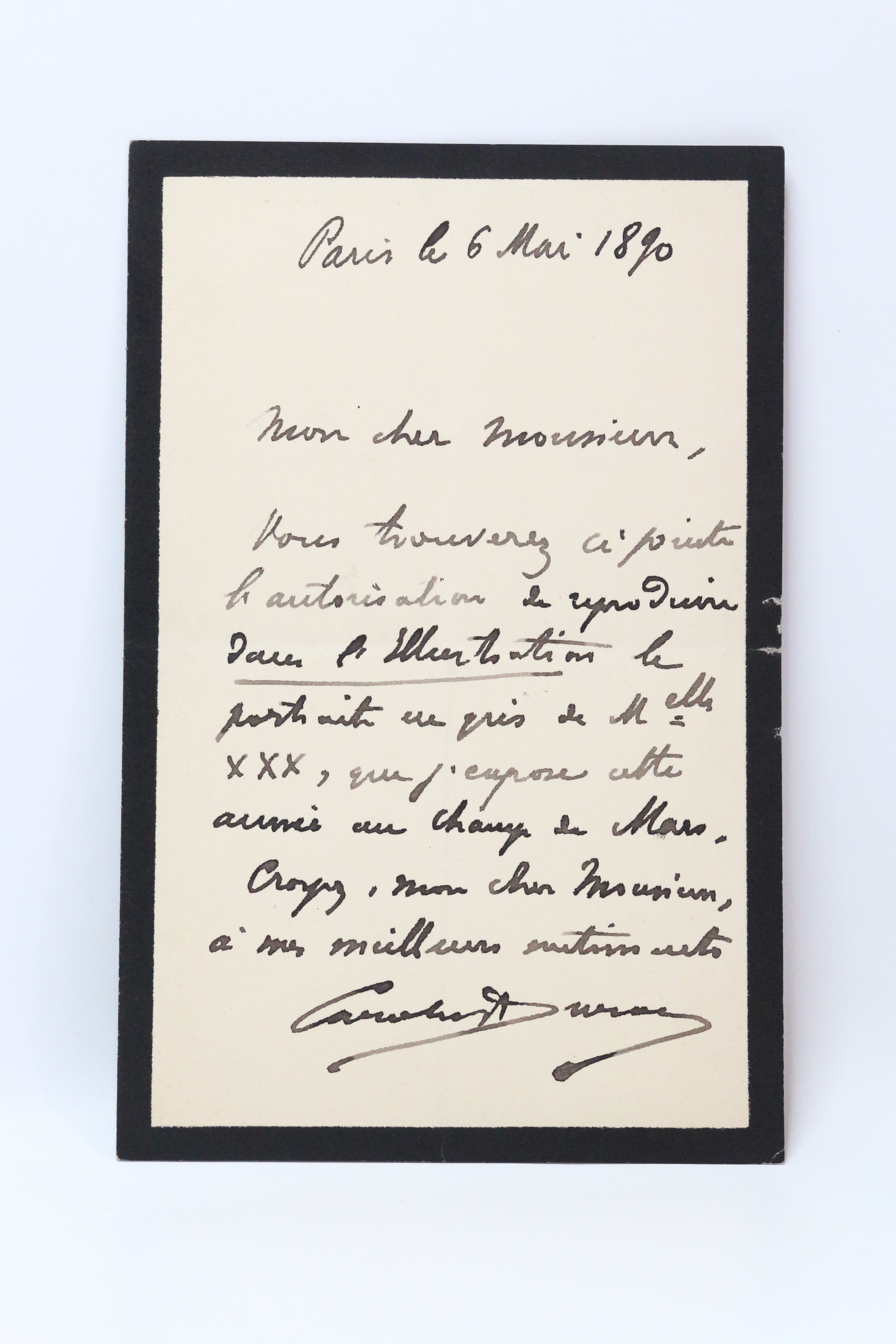 Lettre autographe signée sur son portrait de jeune fille présenté …