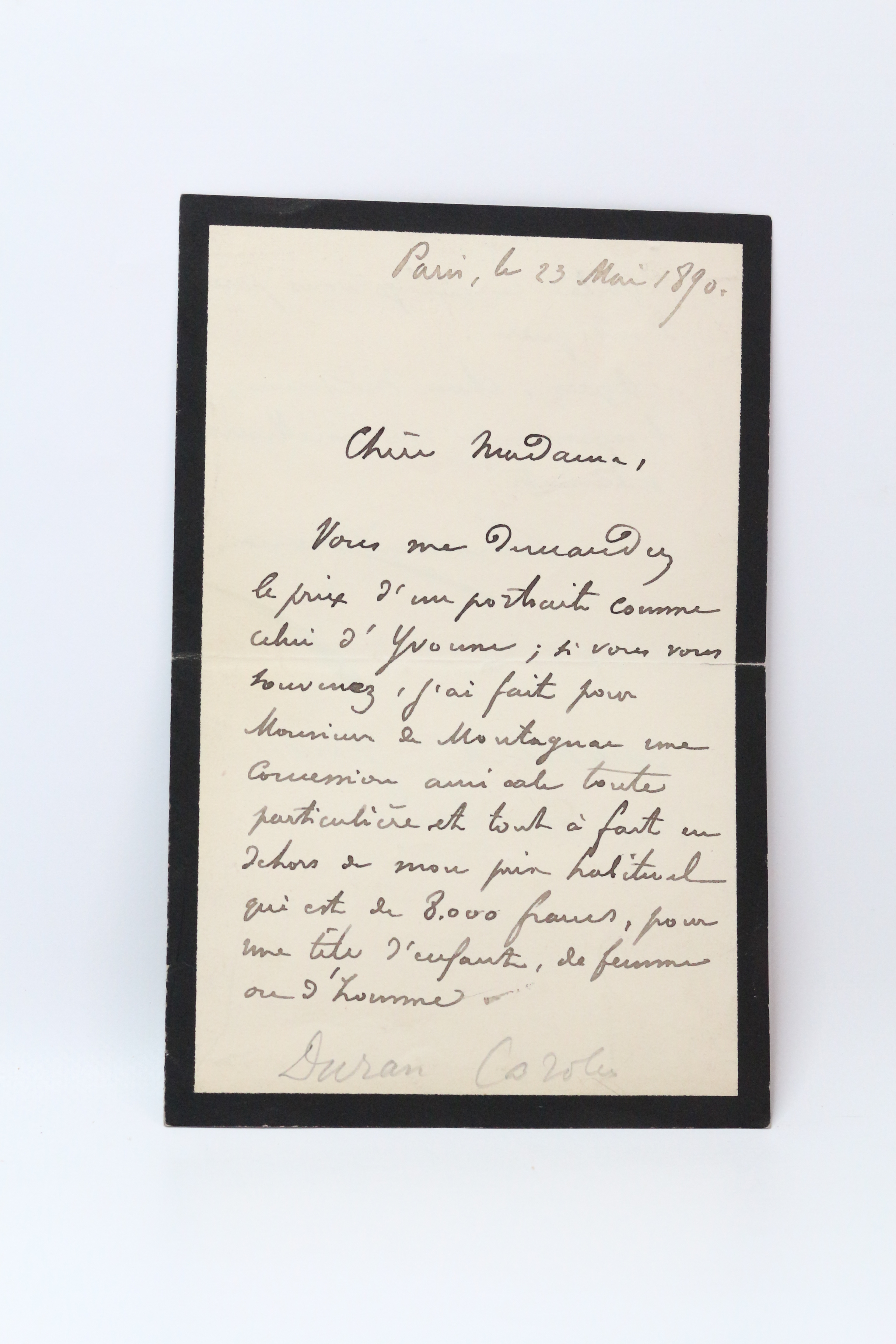 Vous me demandez le prix d'un portrait • Lettre autographe …