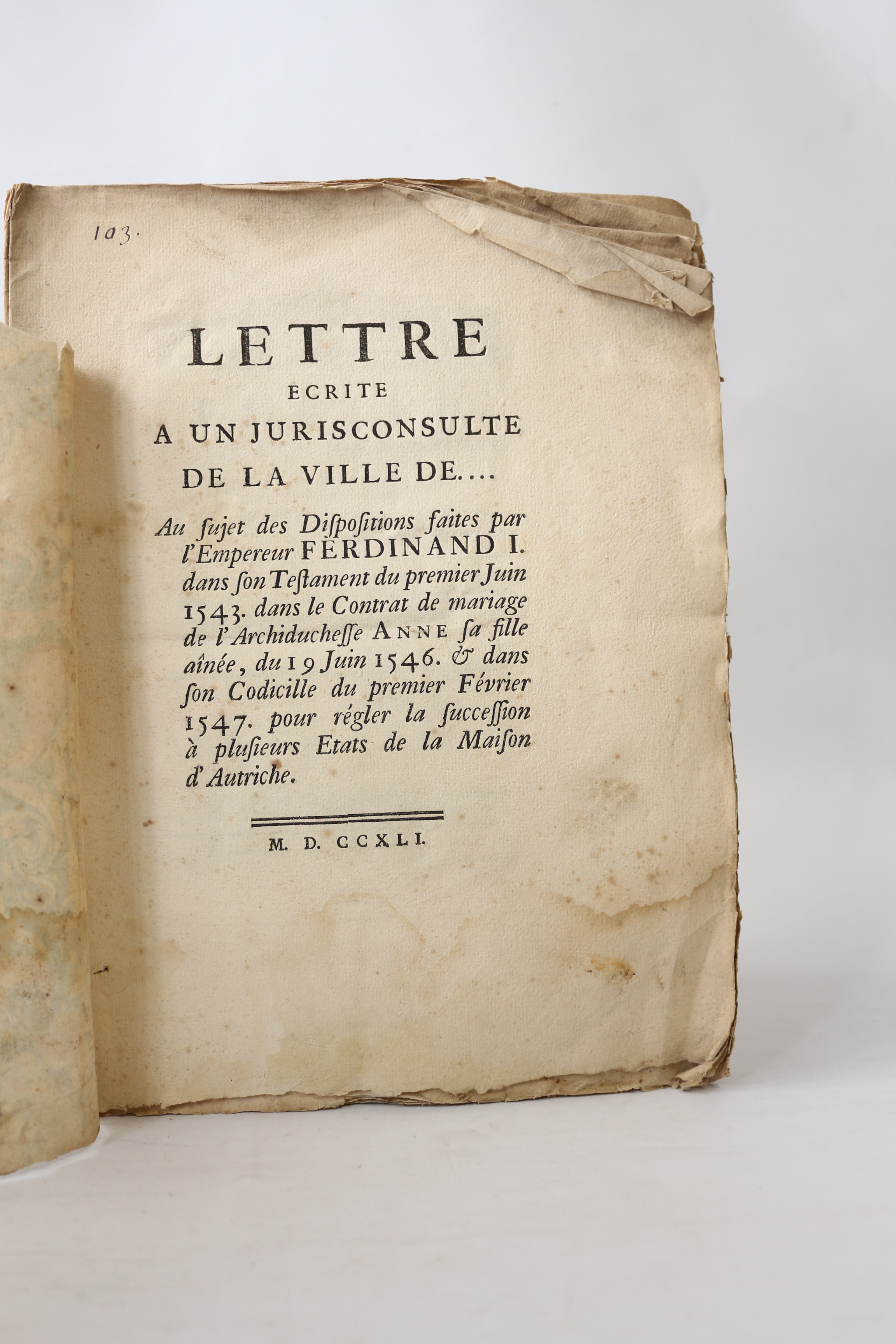 Lettre écrite à un jurisconsulte de la ville de. au …