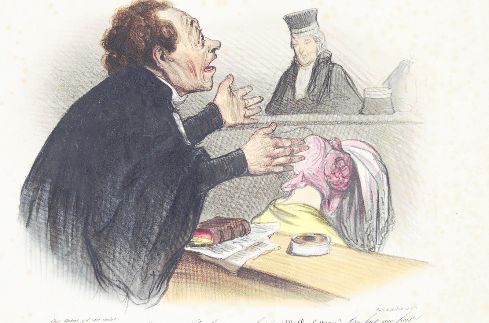 Lithographie originale en couleurs - Le président impatienté