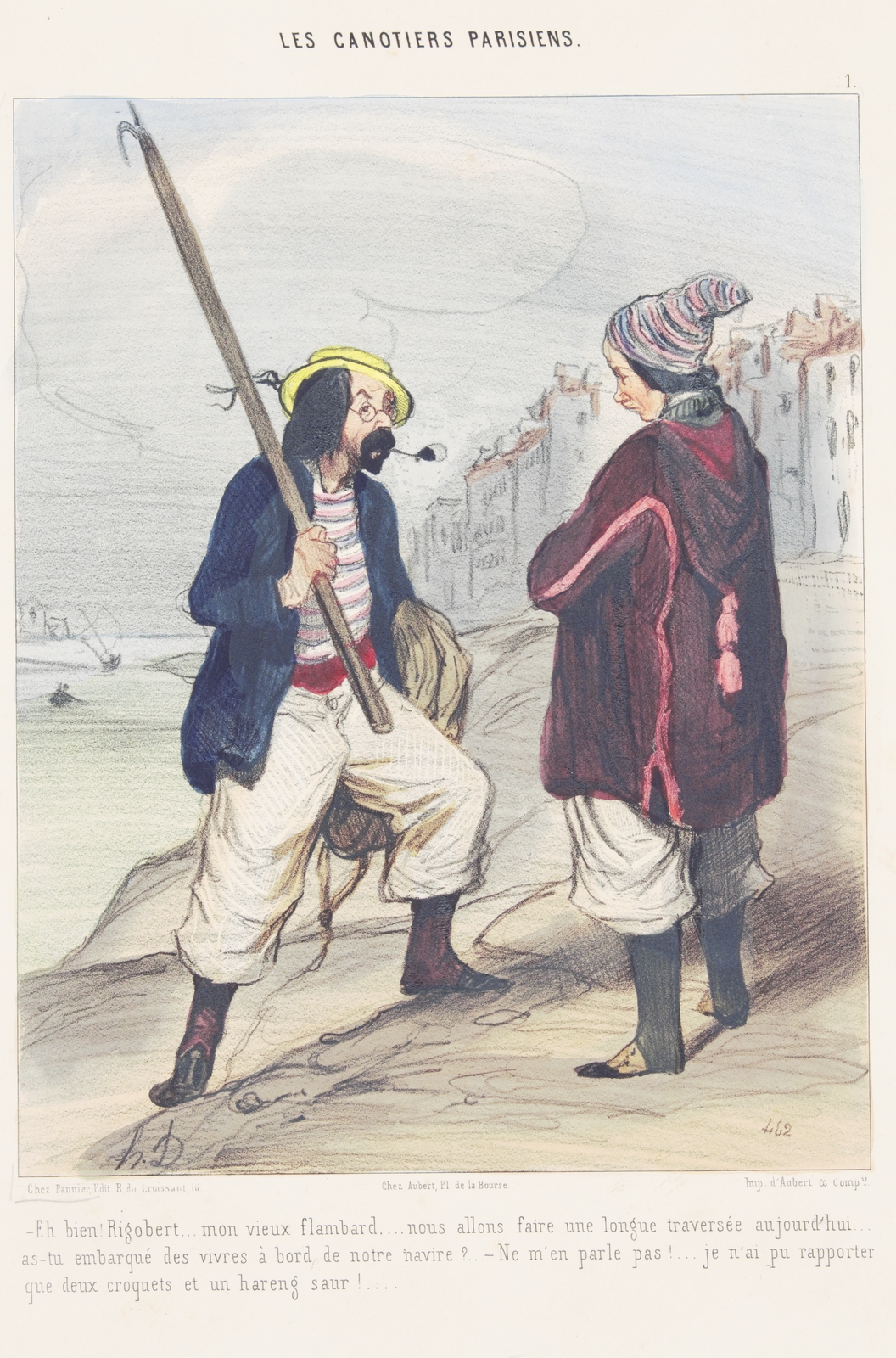 Lithographie originale en couleurs - Les Canotiers Parisiens - -Eh …