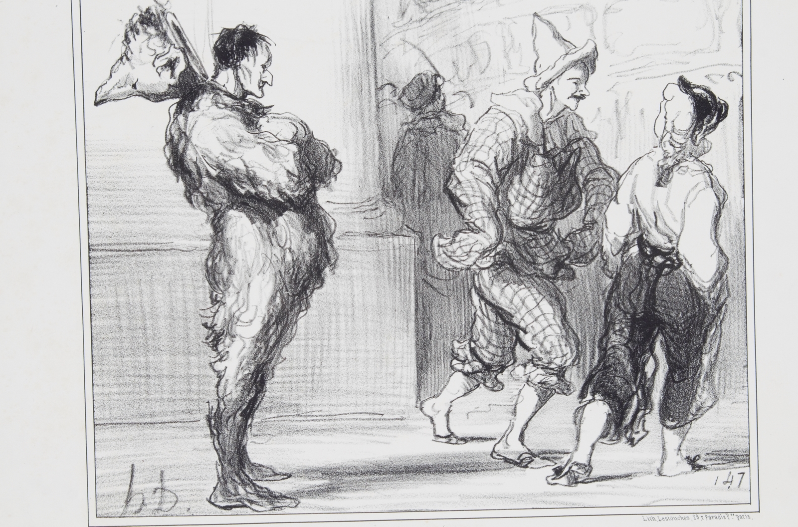 Lithographie originale en noir et blanc - Au bal masqué …