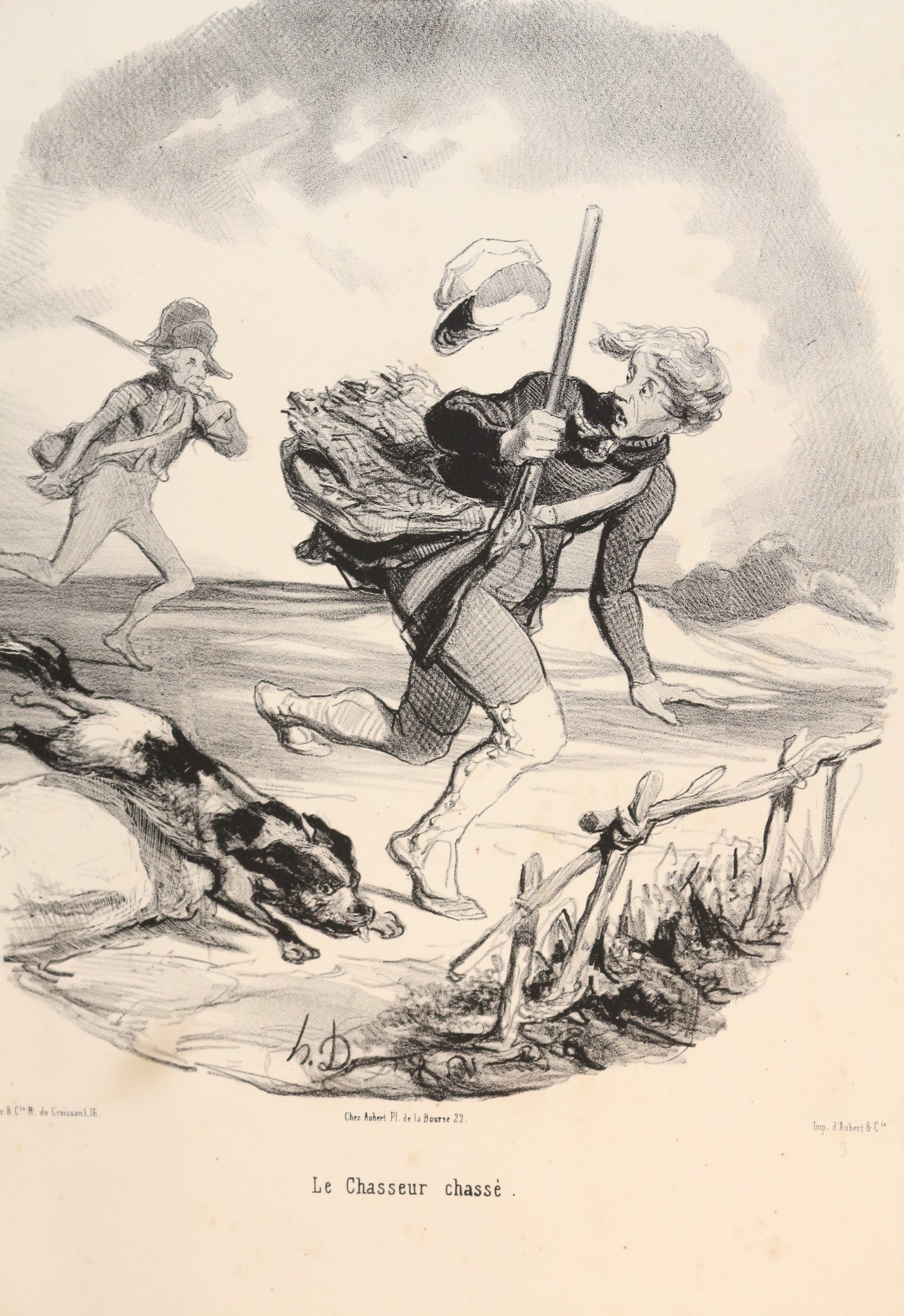 Lithographie originale en noir et blanc - La Chasse - …