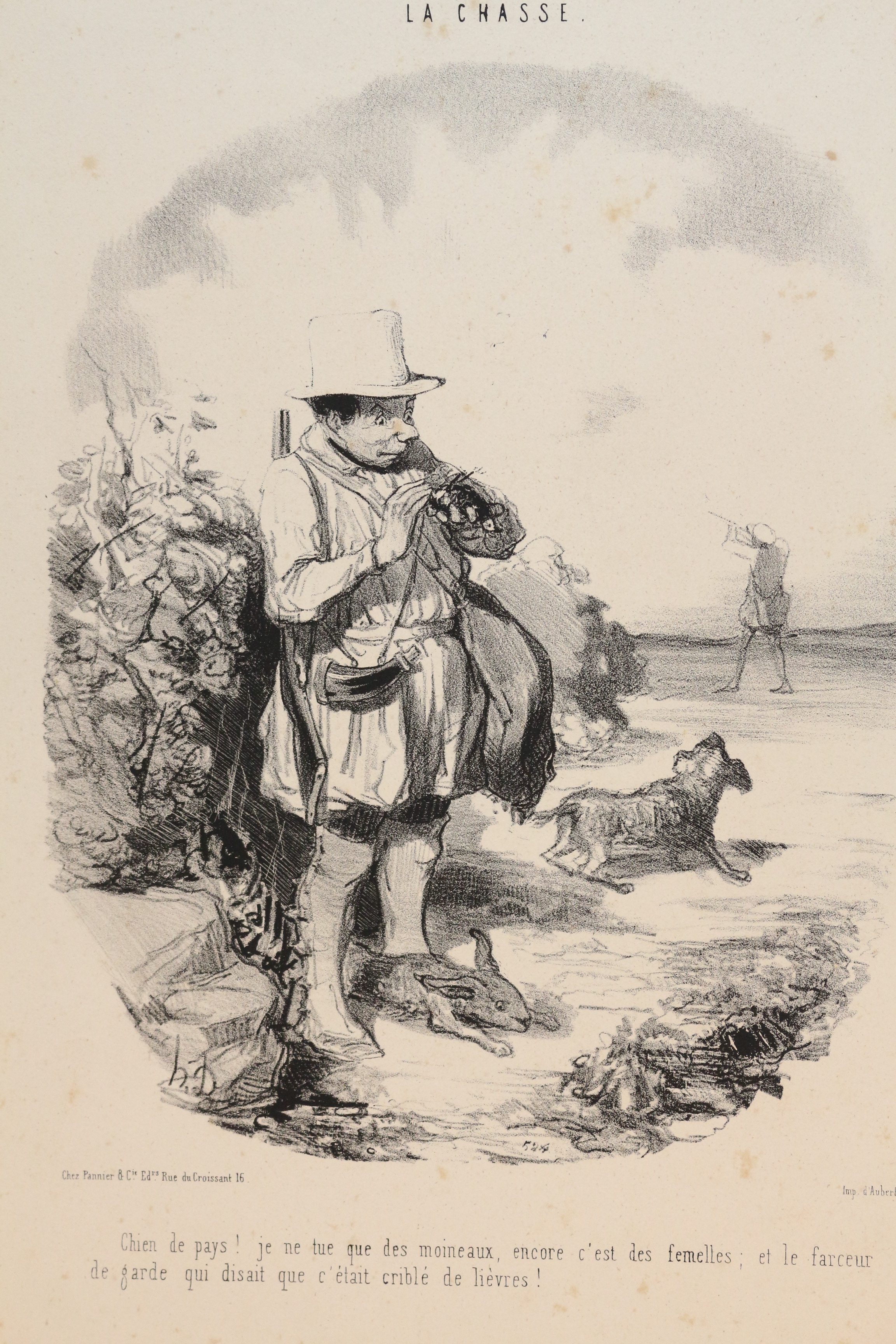 Lithographie originale en noir et blanc - La Chasse - …