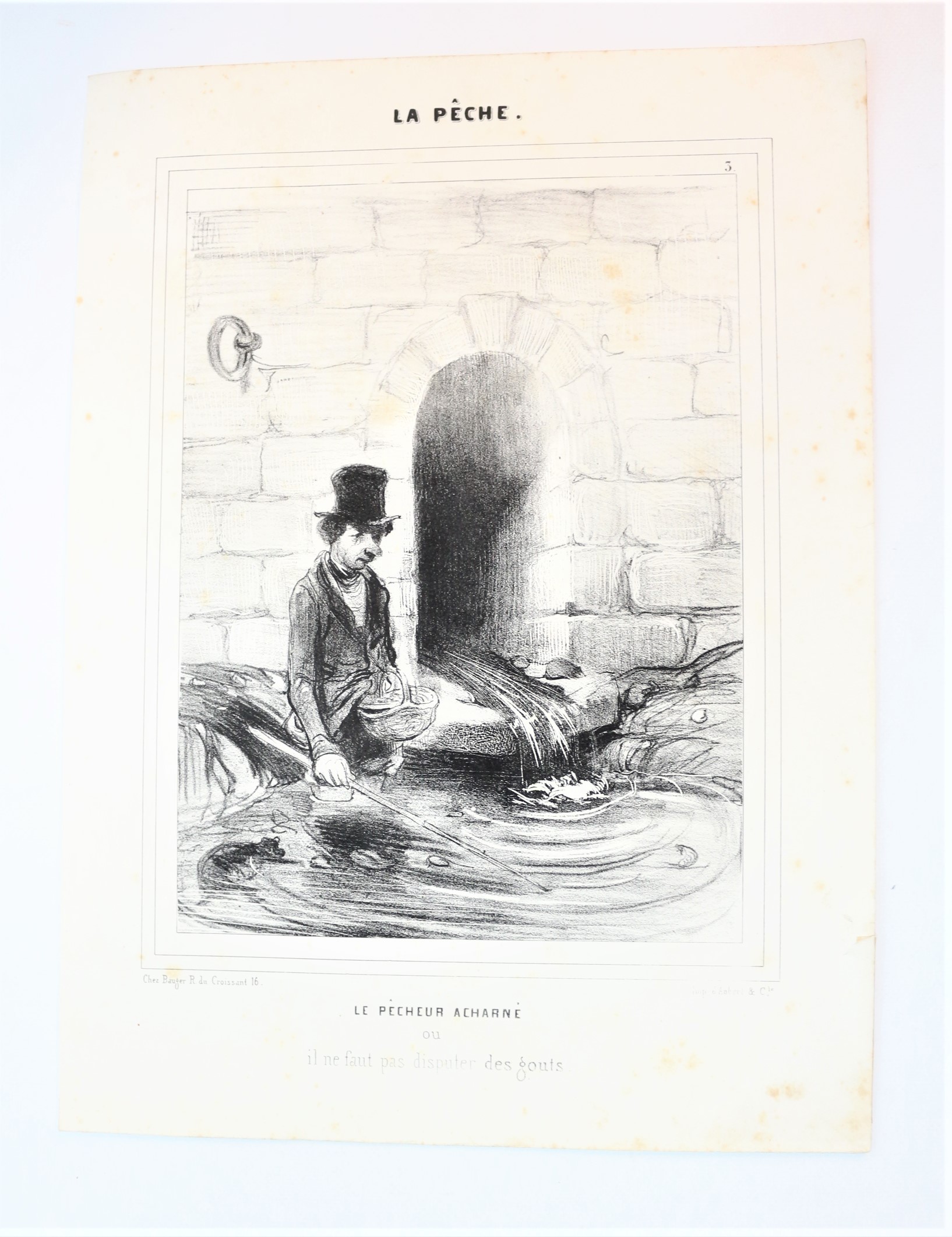 Lithographie originale en noir et blanc - La pêche - …