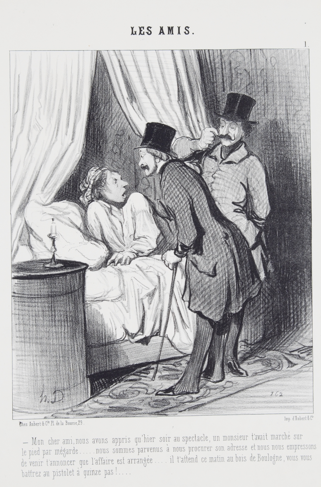 Lithographie originale en noir et blanc - Les amis - …