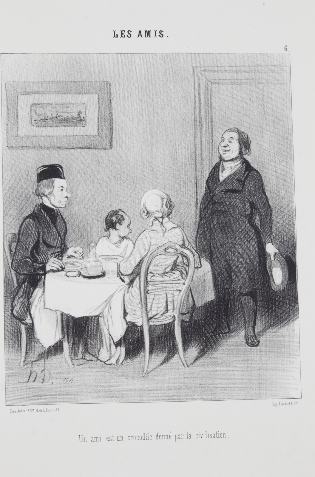 Lithographie originale en noir et blanc - Les amis - …