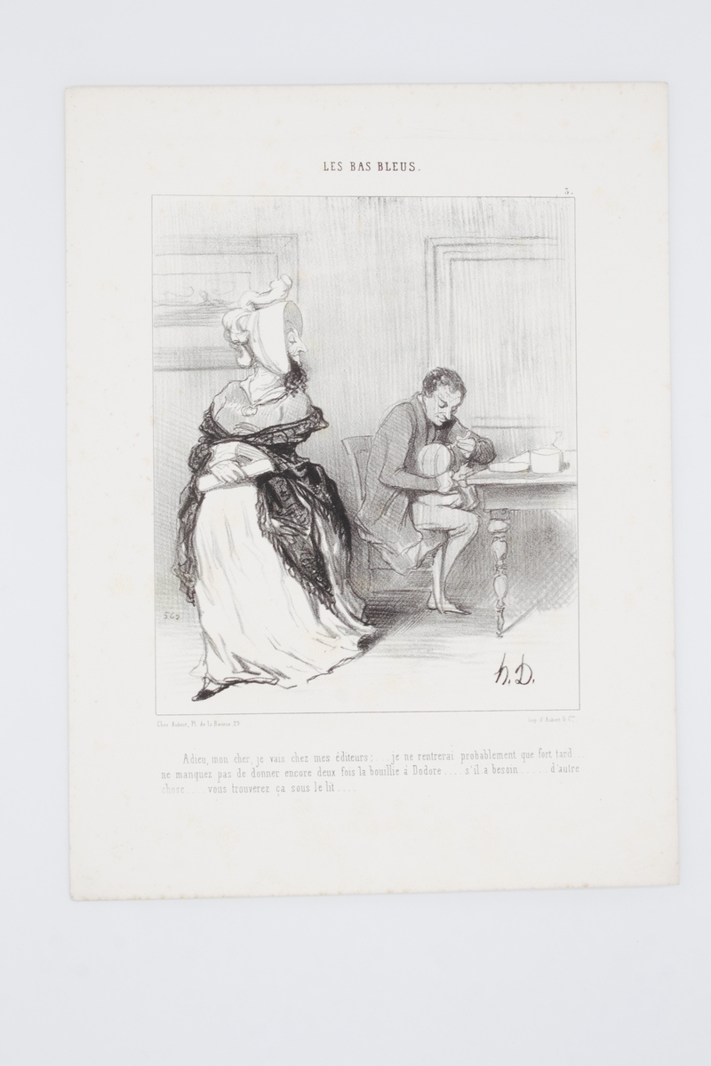 Lithographie originale en noir et blanc - Les bas bleus …