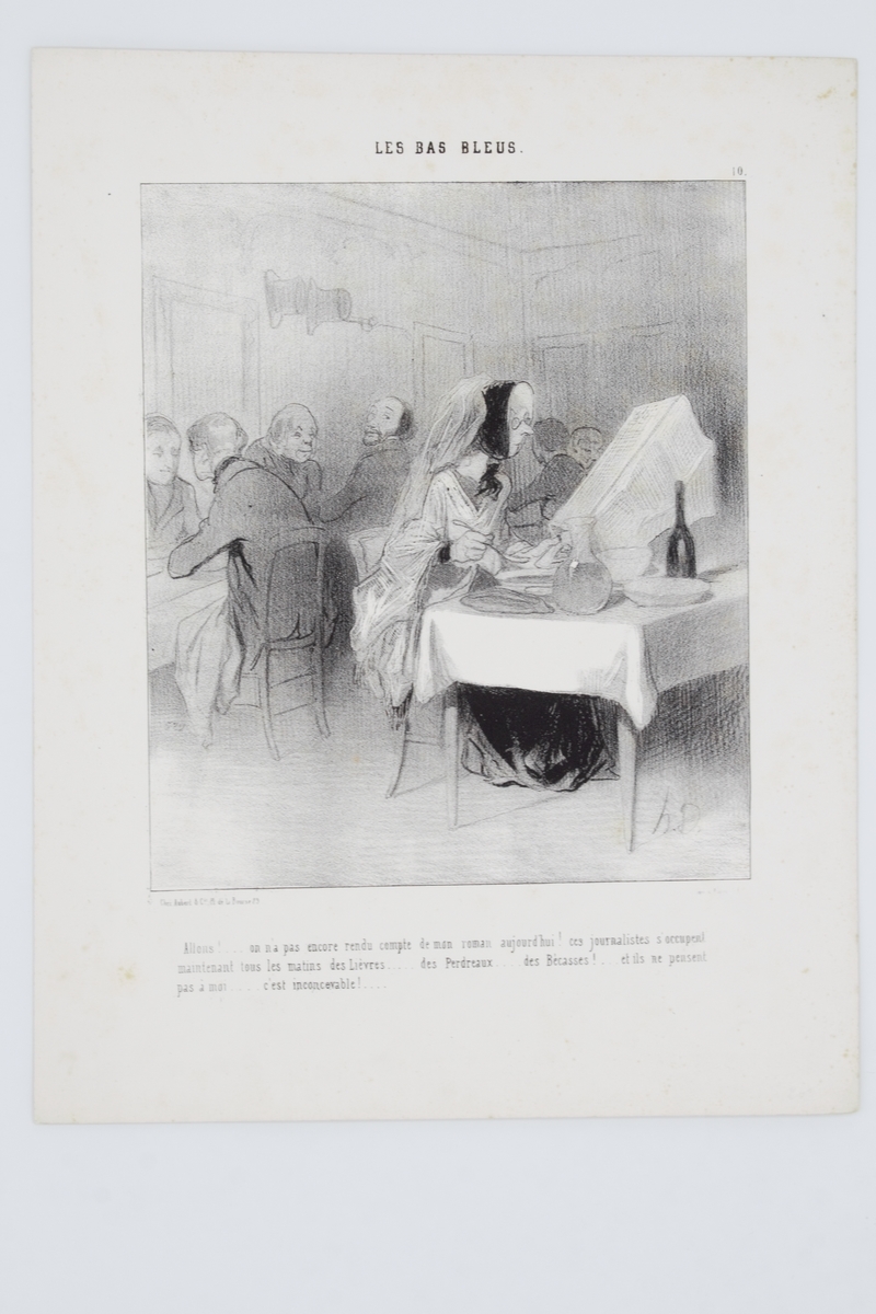 Lithographie originale en noir et blanc - Les bas bleus …