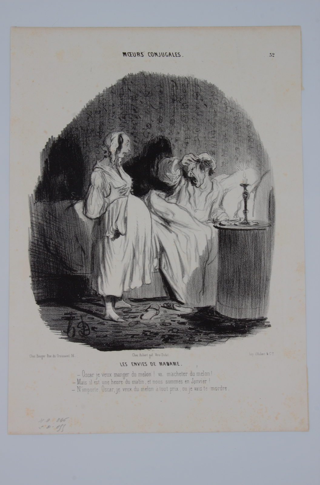 Lithographie originale en noir et blanc - Moeurs conjugales- Les …