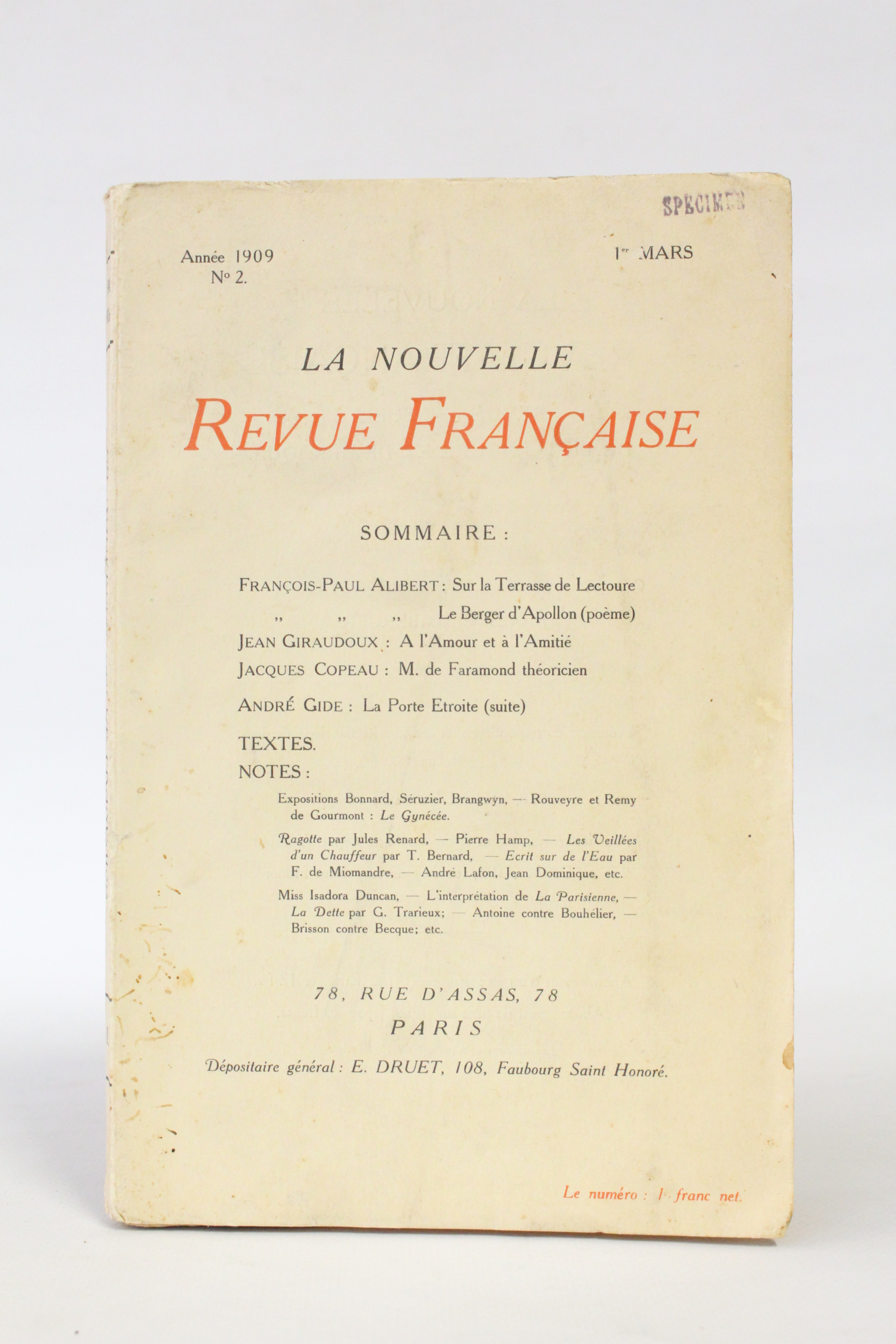 M. Faramond théoricien in La Nouvelle Revue française n°2 de …