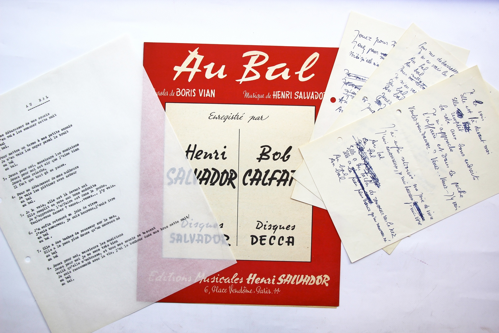 Manuscrit autographe complet de la chanson de Boris Vian intitulée …