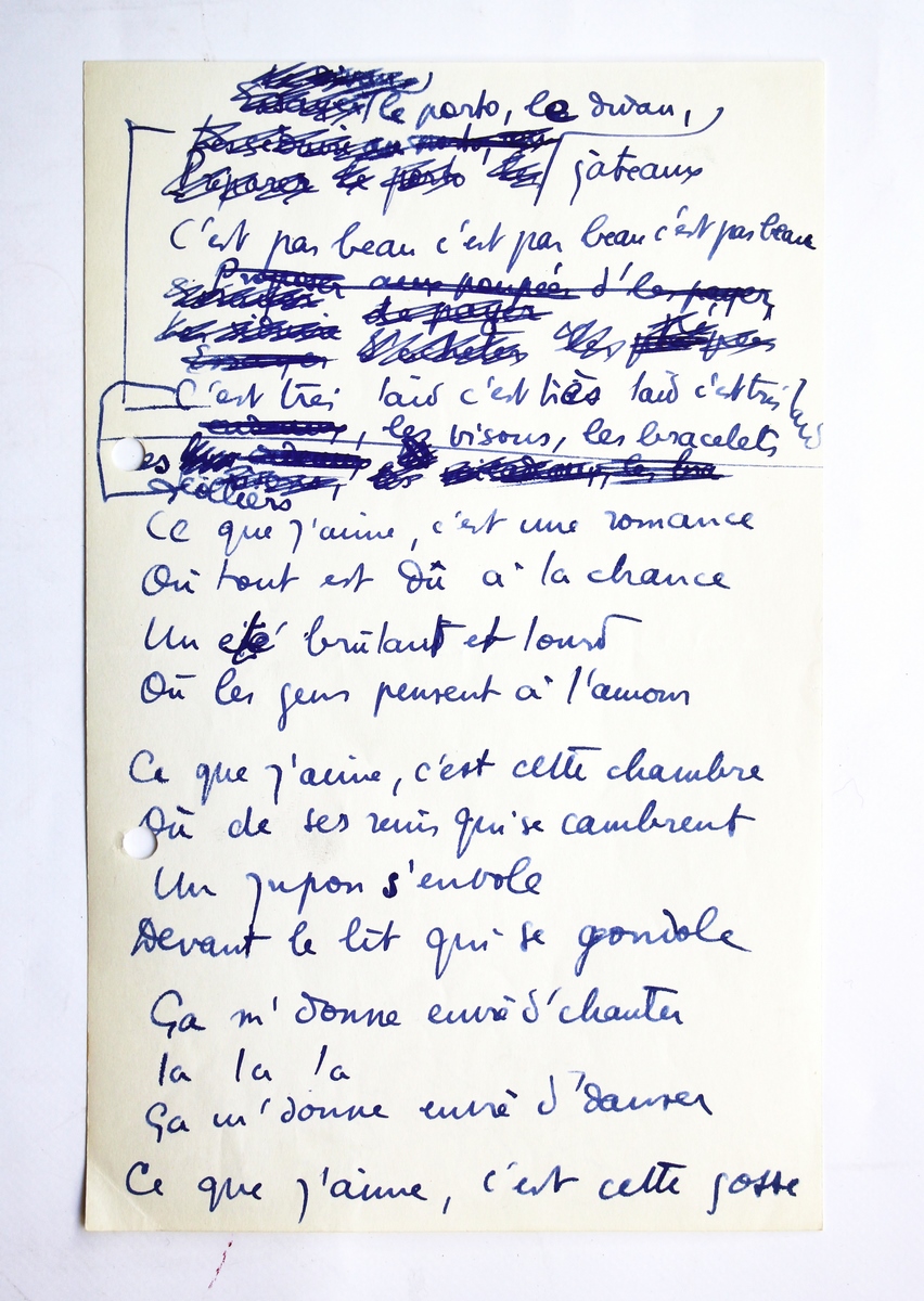 Manuscrit autographe complet de la chanson de Boris Vian intitulée …