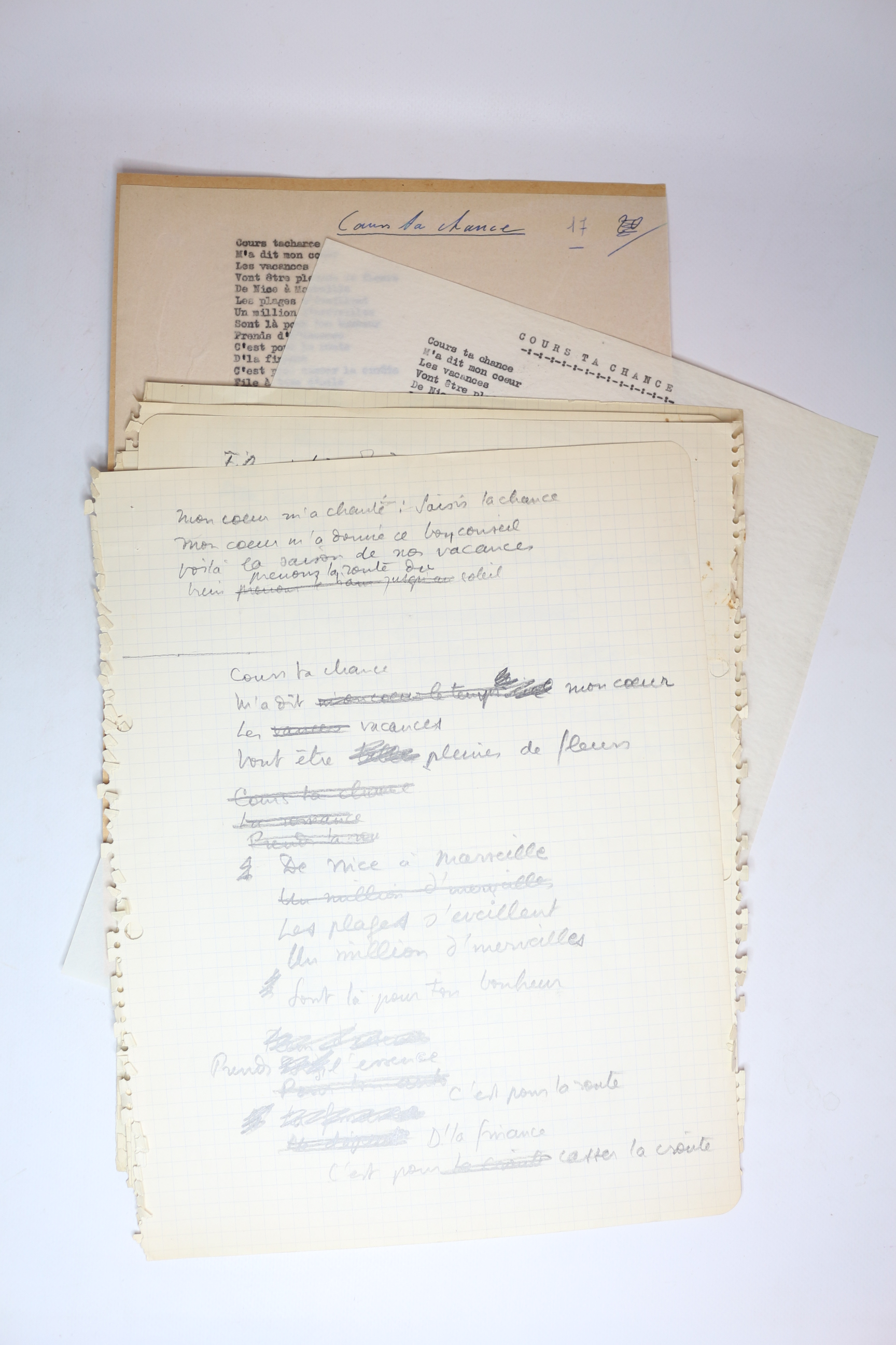 Manuscrit autographe complet de la chanson de Boris Vian intitulée …