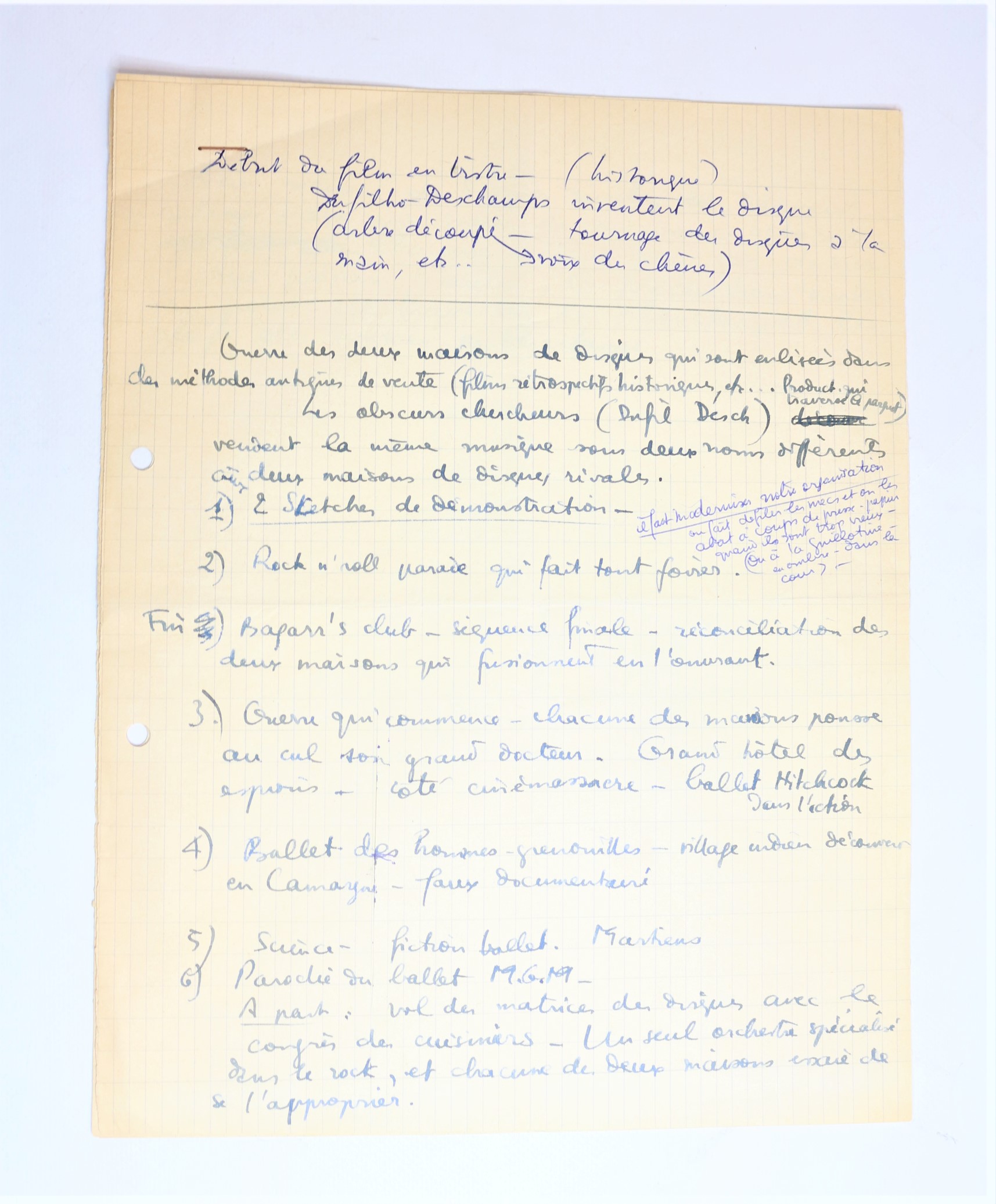Manuscrit autographe inédit d'un projet de scénario cinématographique de Boris …