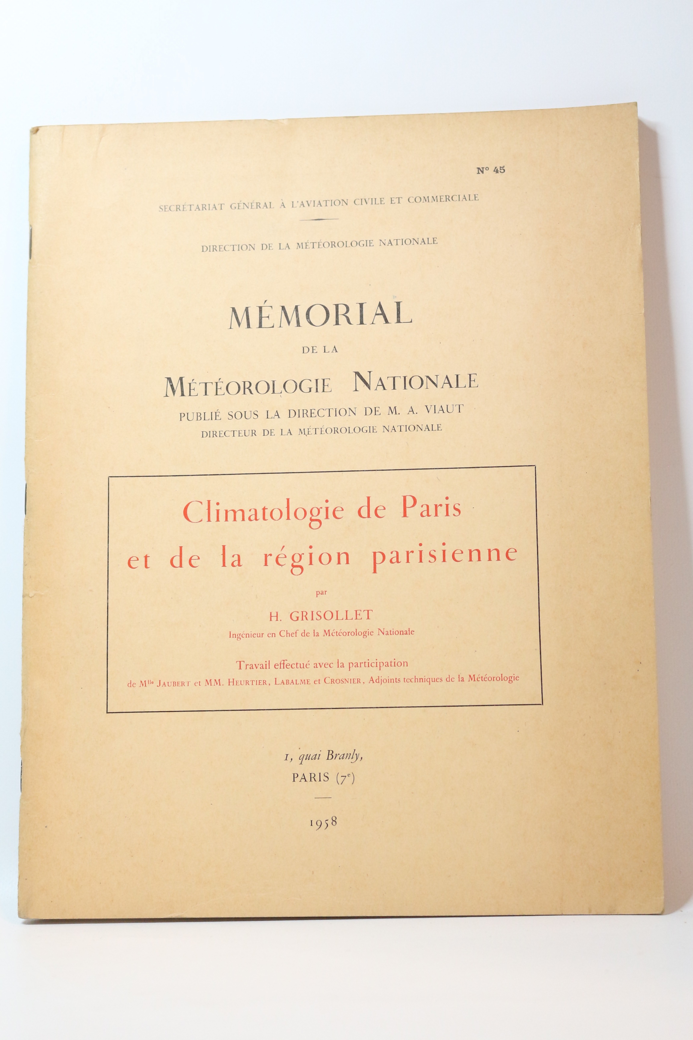 Mémoire de la météorologie nationale : Climatologie de Paris et …