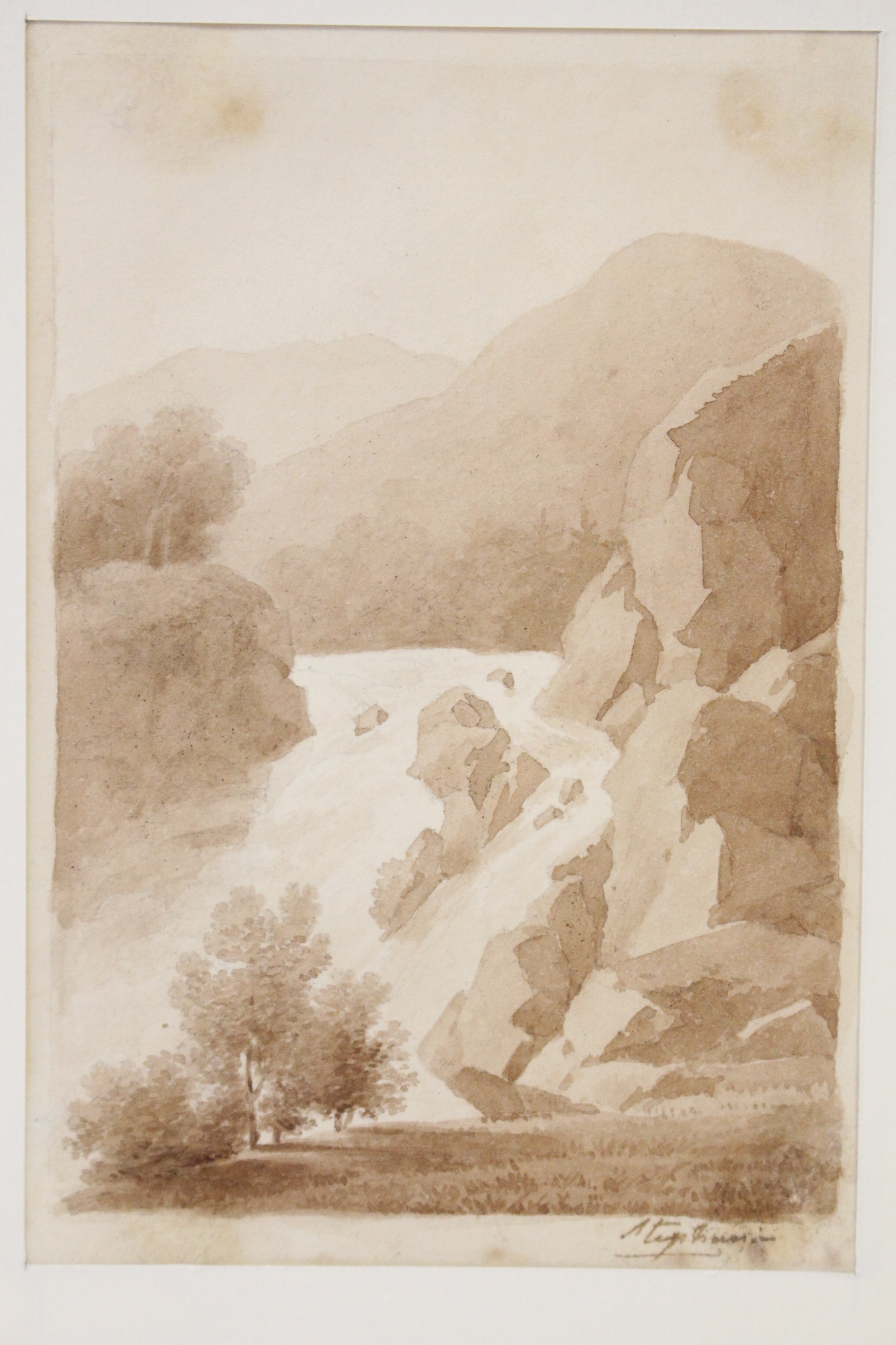 Dessin original à l'encre : Paysage italien