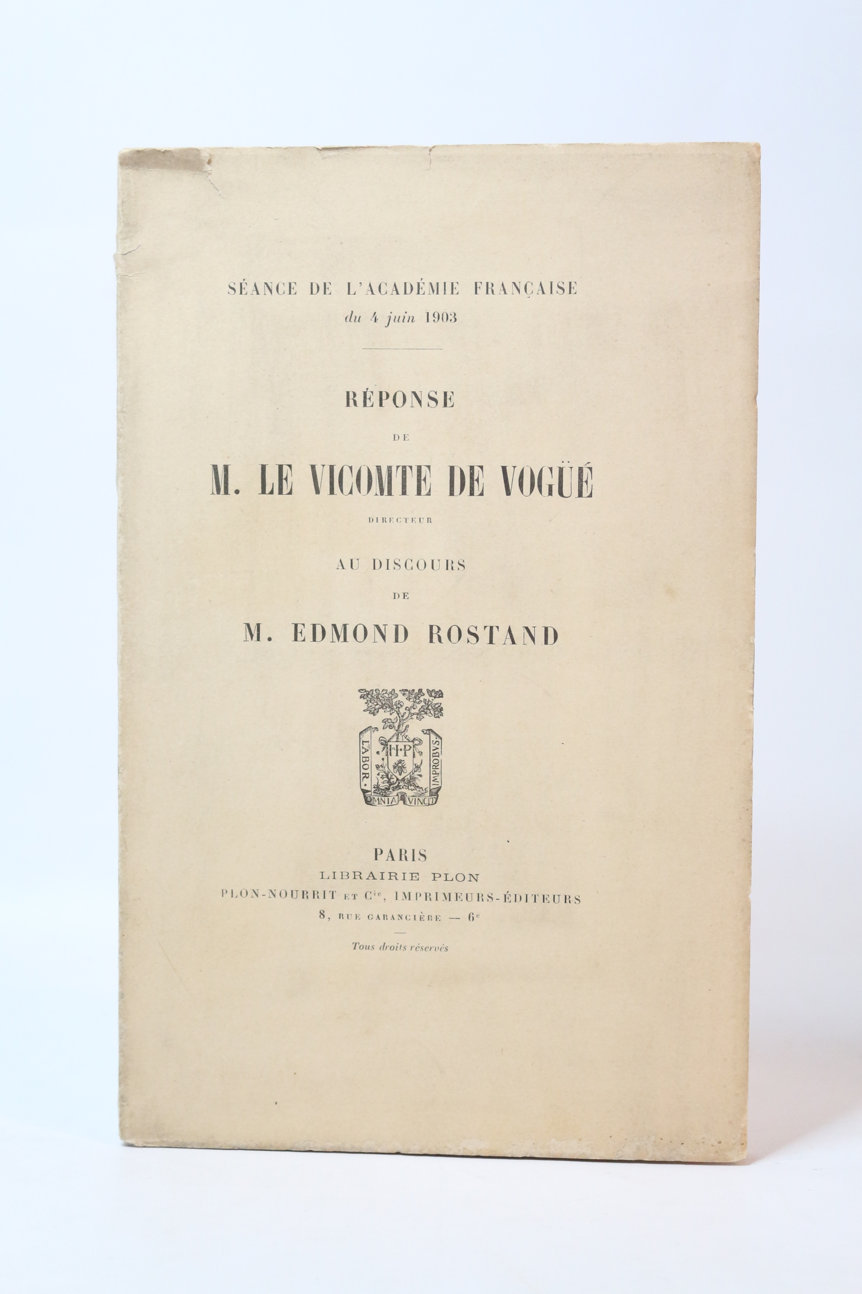 Séance de l'Académie Française du 4 Juin 1903. Réponse de …