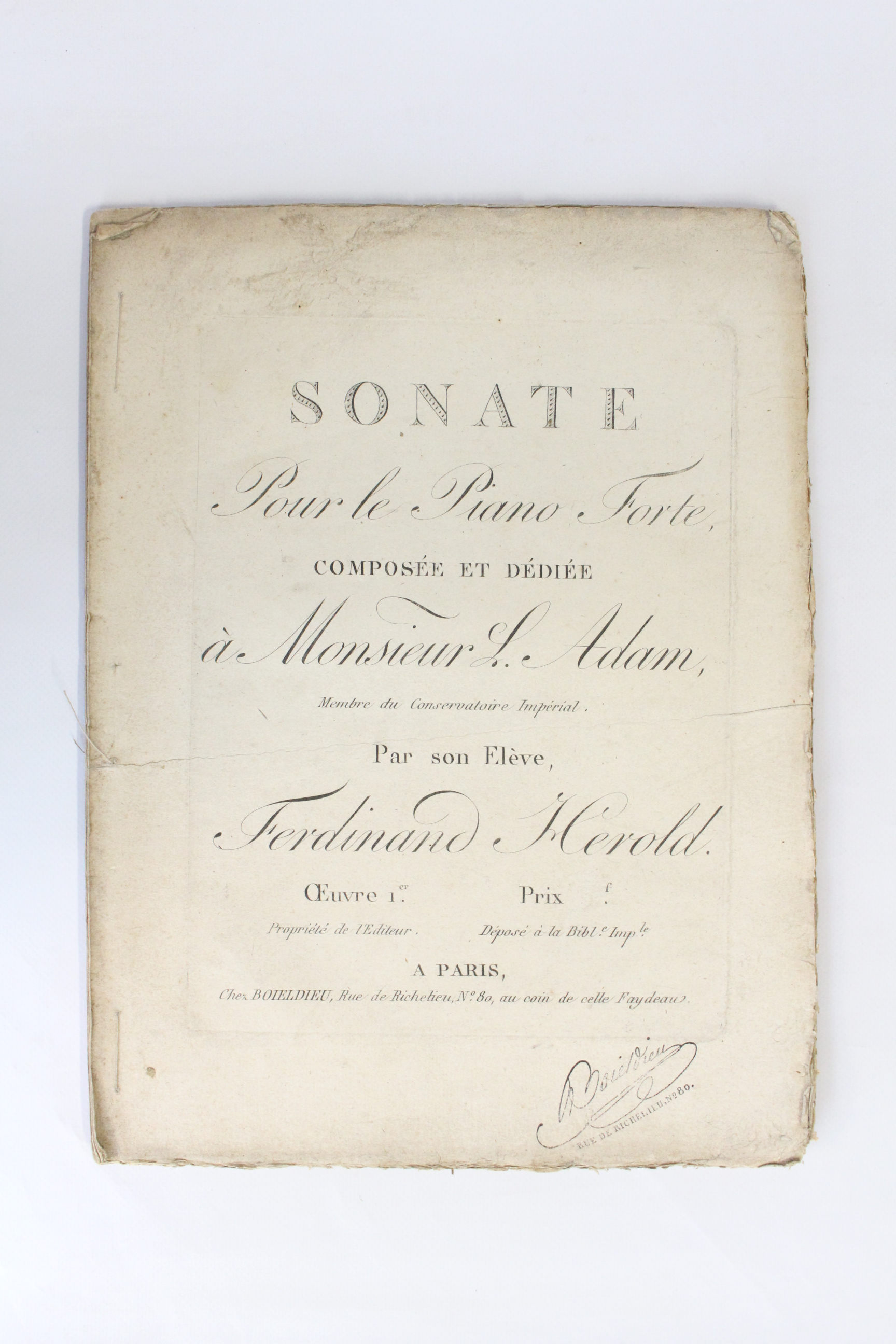 Sonate pour le piano forte, dédiée à Monsieur L. Adam