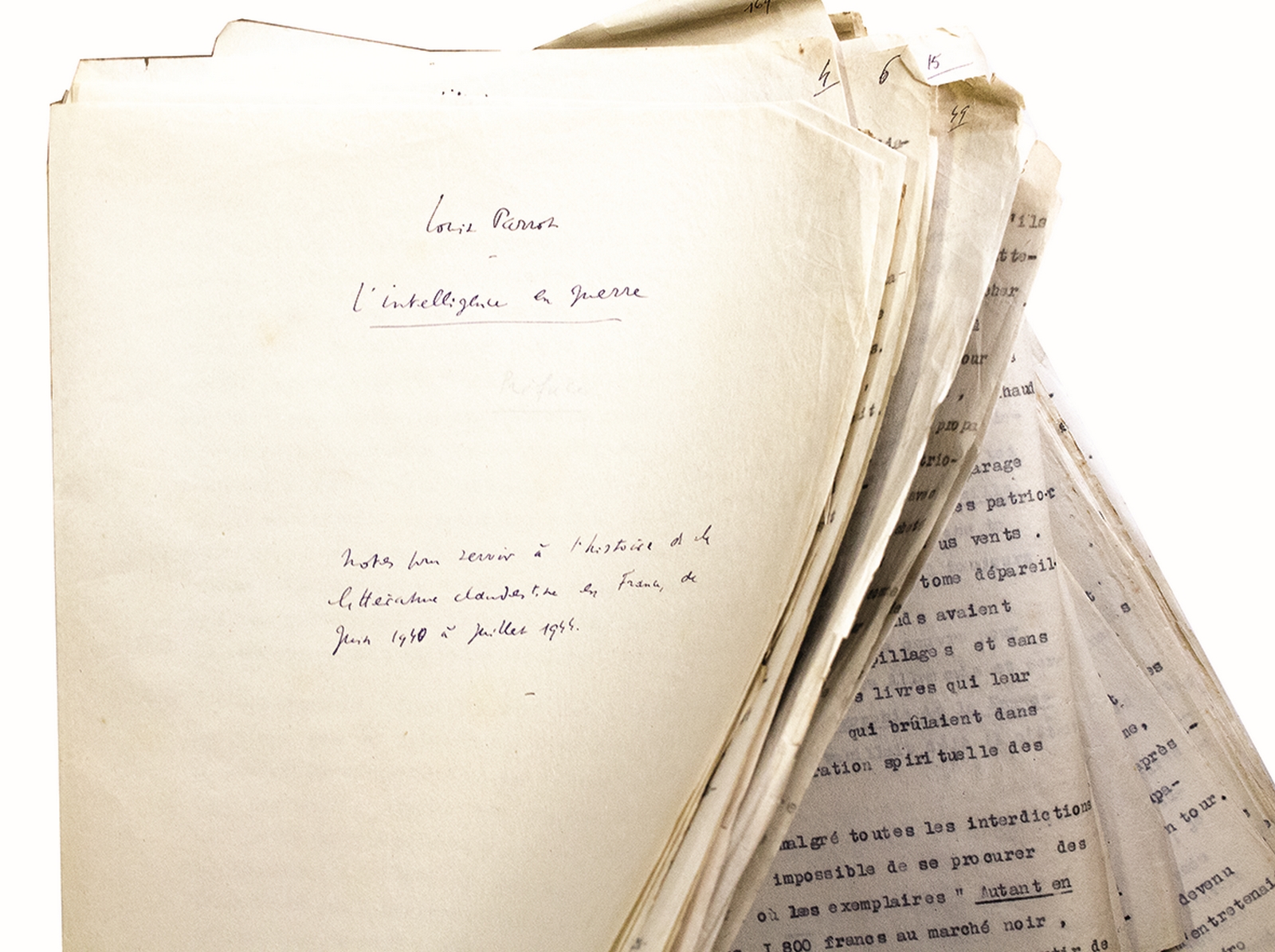 Tapuscrit avec ajouts manuscrits autographes de L'intelligence en guerre