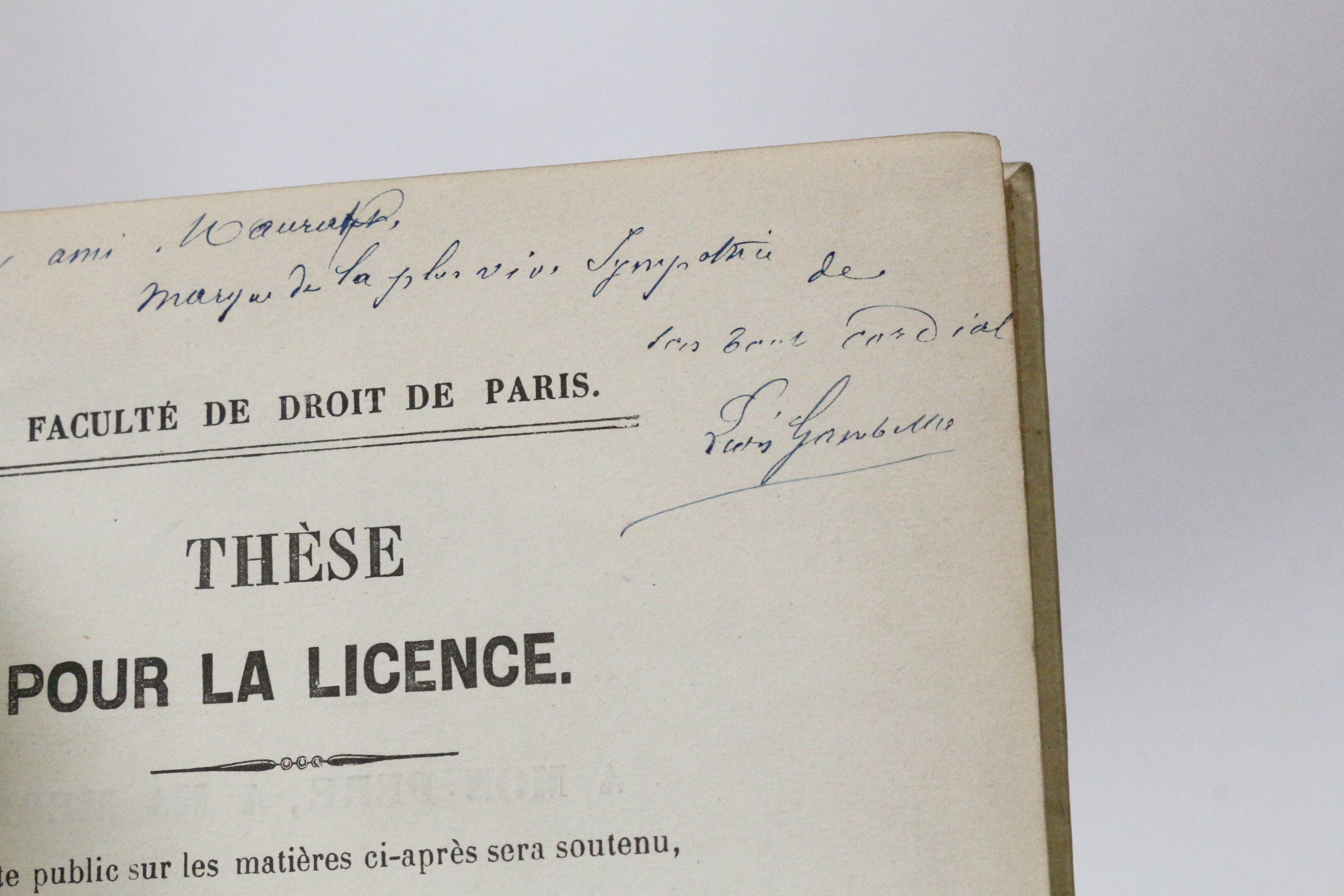 Thèse pour la licence soutenue par Léon Gambetta