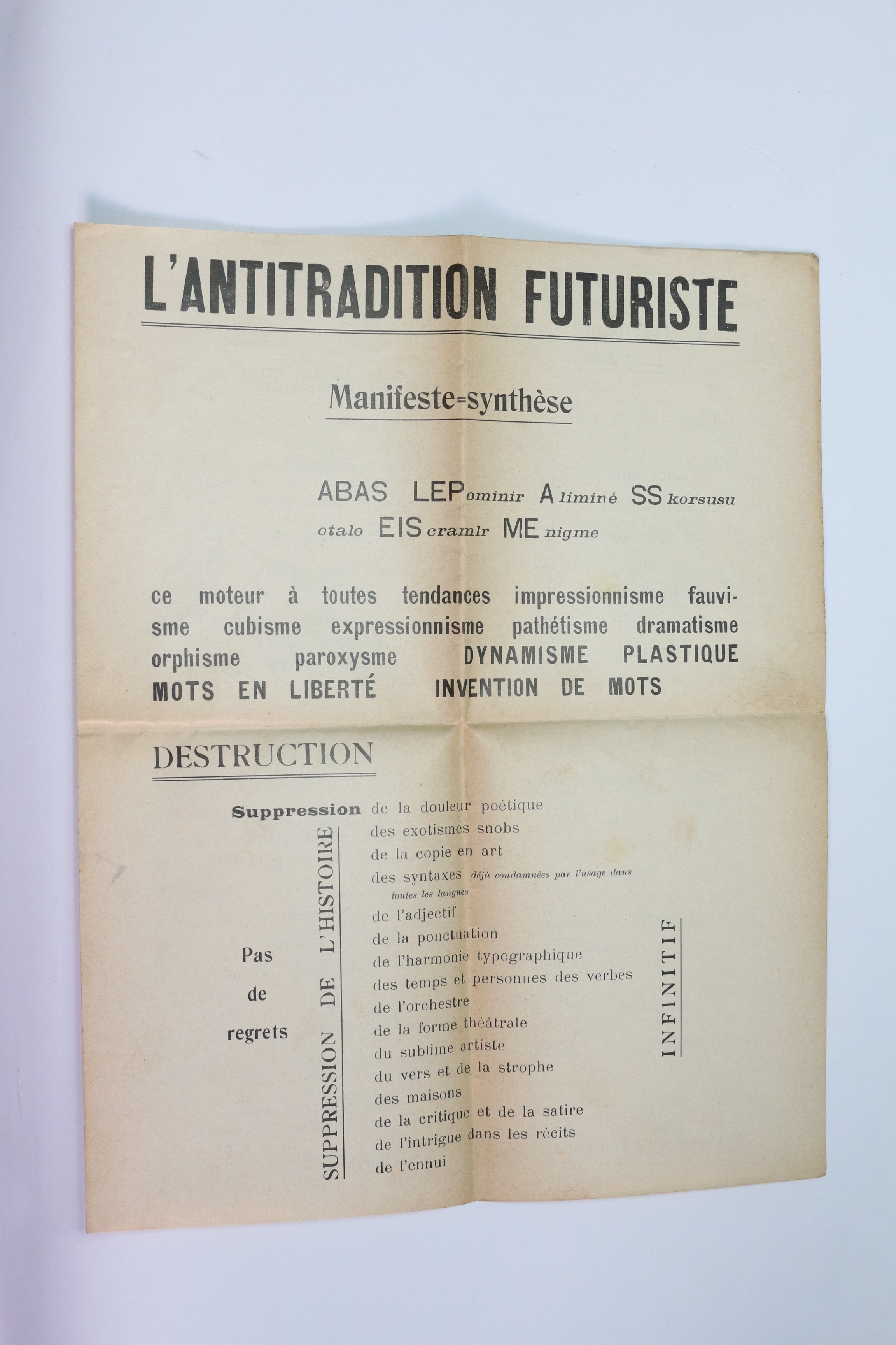 Tract L'antitradition futuriste. Manifeste synthèse