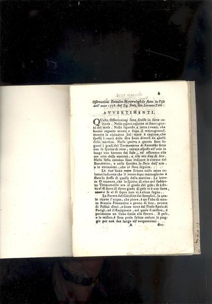 OSSERVAZIONI BOTANICHE METEOROLOGICHE FATTE IN PISA NELL'ANNO 1778.