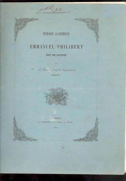 MEMOIRE ACADEMIQUE SUR EMMANUEL PHILIBERT DUC DE SAVOIE