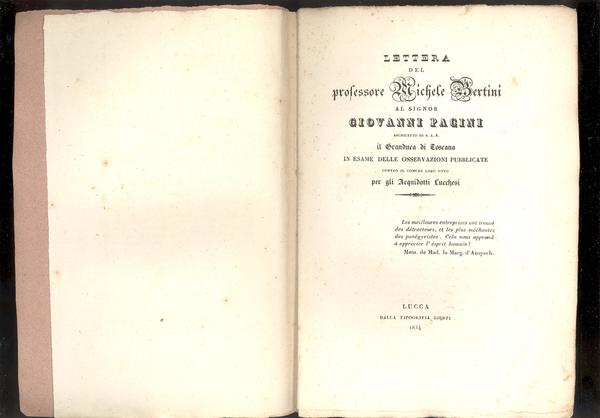 LETTERA DEL PROFESSORE MICHELE BERTINI AL SIGNOR GIOVANNI PACINI ARCHITETTO …