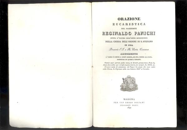 ORAZIONE EUCARISTICA DEL SACERDOTE REGINALDO PANICHI DETTA L'ULTIMO GIORNO DELL'ANNO …