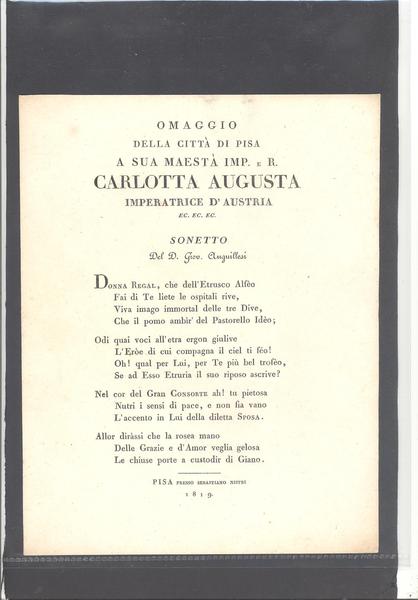 OMAGGIO DELLA CITTA' DI PISA A SUA MAESTA' IMP. e …