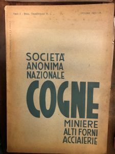 SOCIETA’ ANONIMA NAZIONALE COGNE. MINIERE, ALTI FORNI, ACCIAIERIE. OTTOBRE 1931