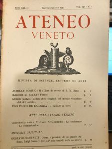 ATENEO VENETO, RIVISTA DI SCIENZE, LETTERE ED ARTI. LUG-DIC 1956