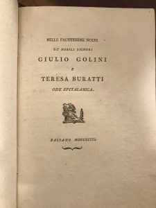 NELLE FAUSTISSIME NOZZE DE’ NOBILI SIGNORI GIULIO GOLINI E TERESA …